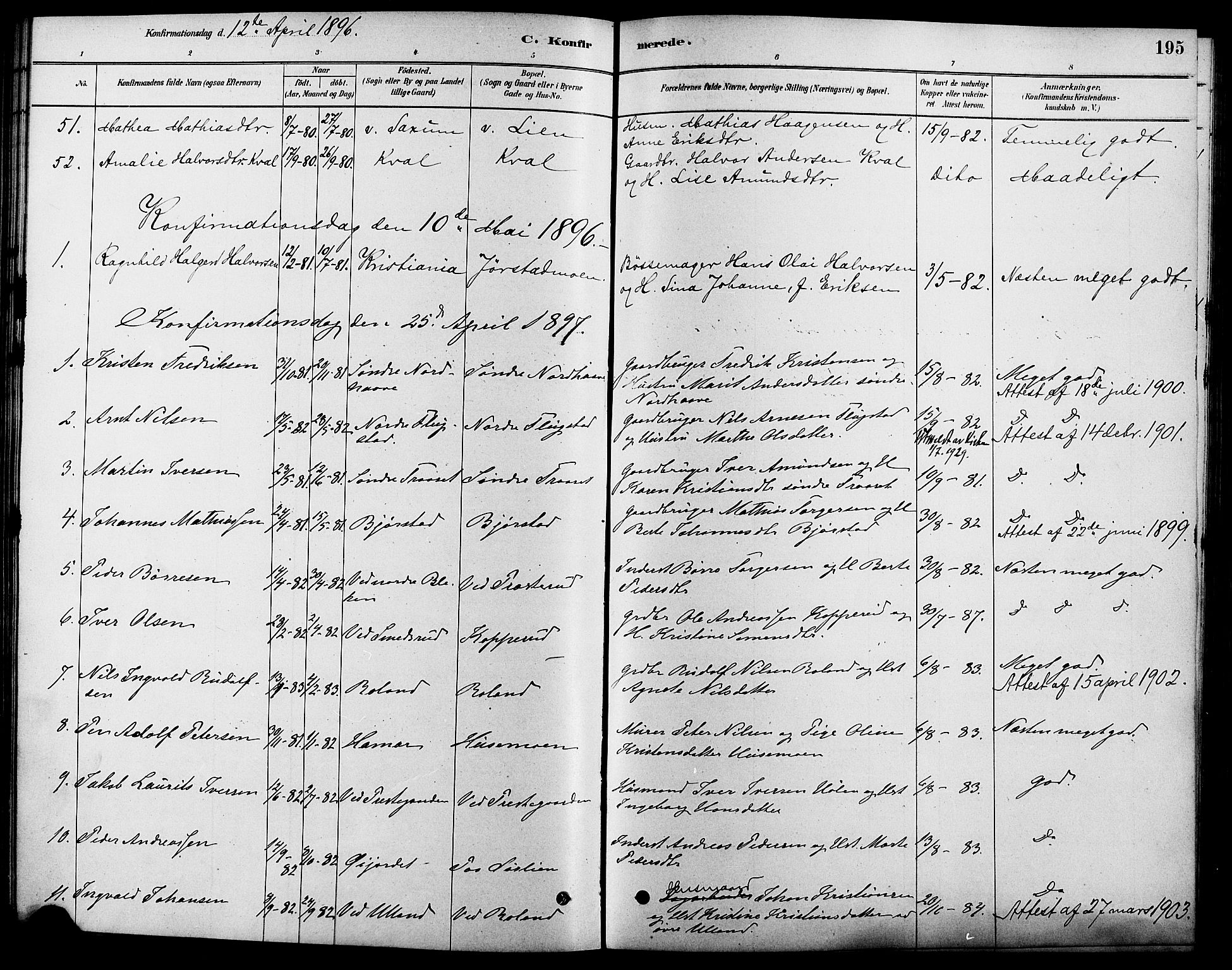 Fåberg prestekontor, SAH/PREST-086/H/Ha/Haa/L0008: Parish register (official) no. 8, 1879-1898, p. 195