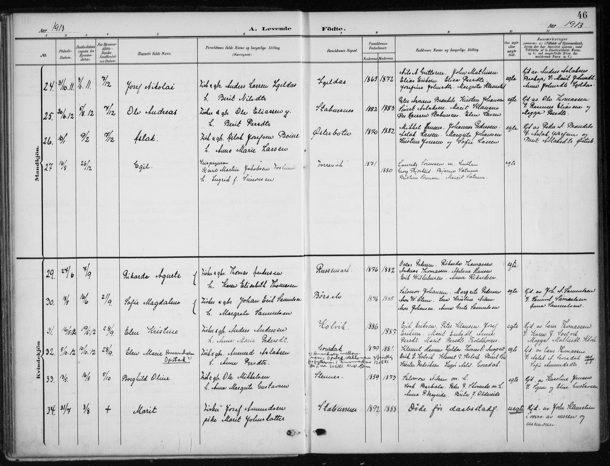 Kistrand/Porsanger sokneprestembete, AV/SATØ-S-1351/H/Ha/L0014.kirke: Parish register (official) no. 14, 1908-1917, p. 46