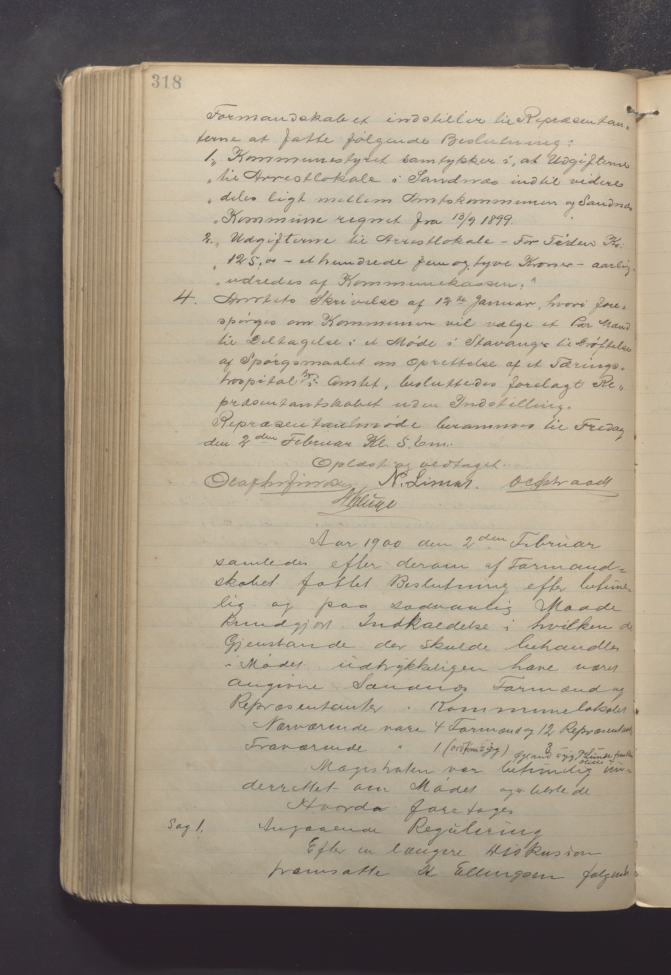 Sandnes kommune - Formannskapet og Bystyret, IKAR/K-100188/Aa/L0005: Møtebok, 1896-1902, p. 318