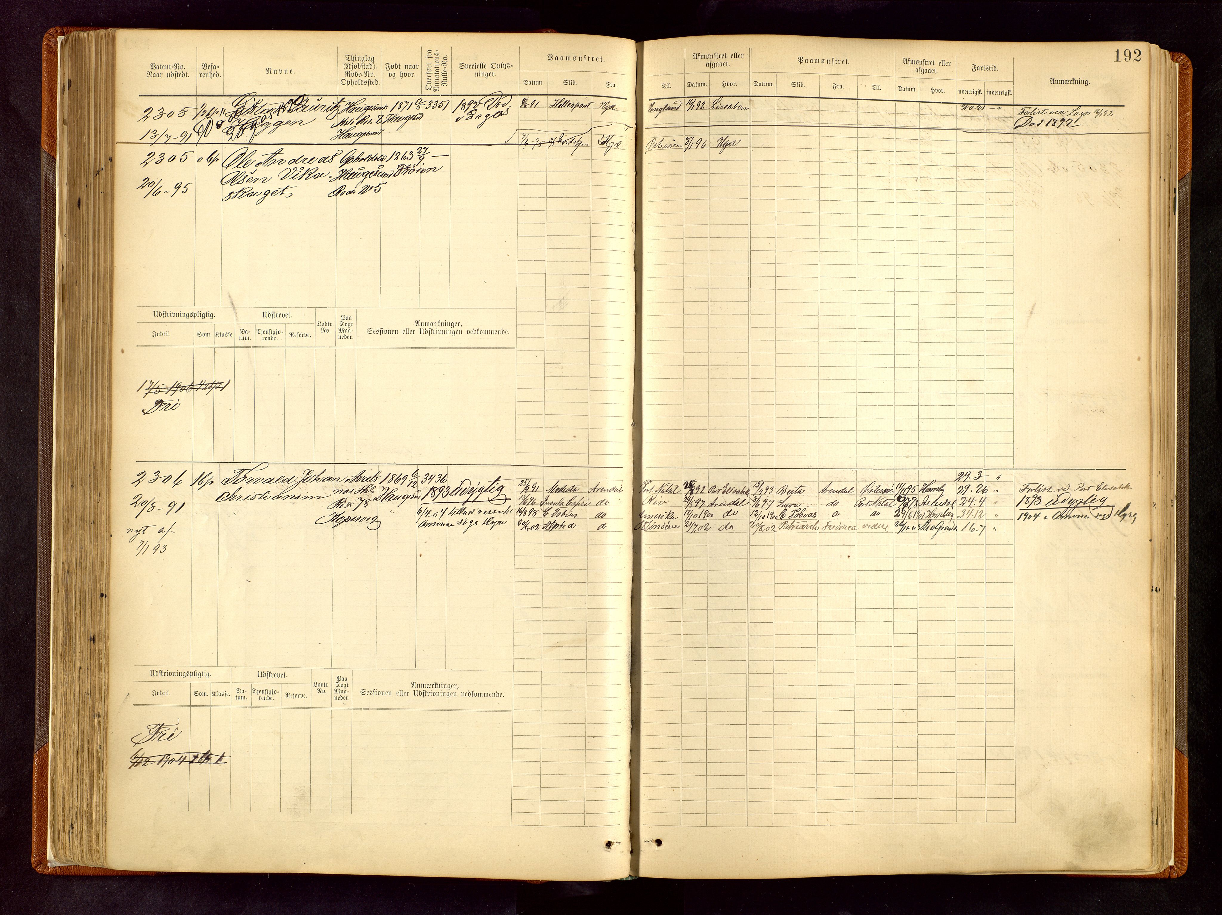 Haugesund sjømannskontor, SAST/A-102007/F/Fb/Fbb/L0008: Sjøfartsrulle Haugesund krets nr. 1923-3832, 1885-1948, p. 192