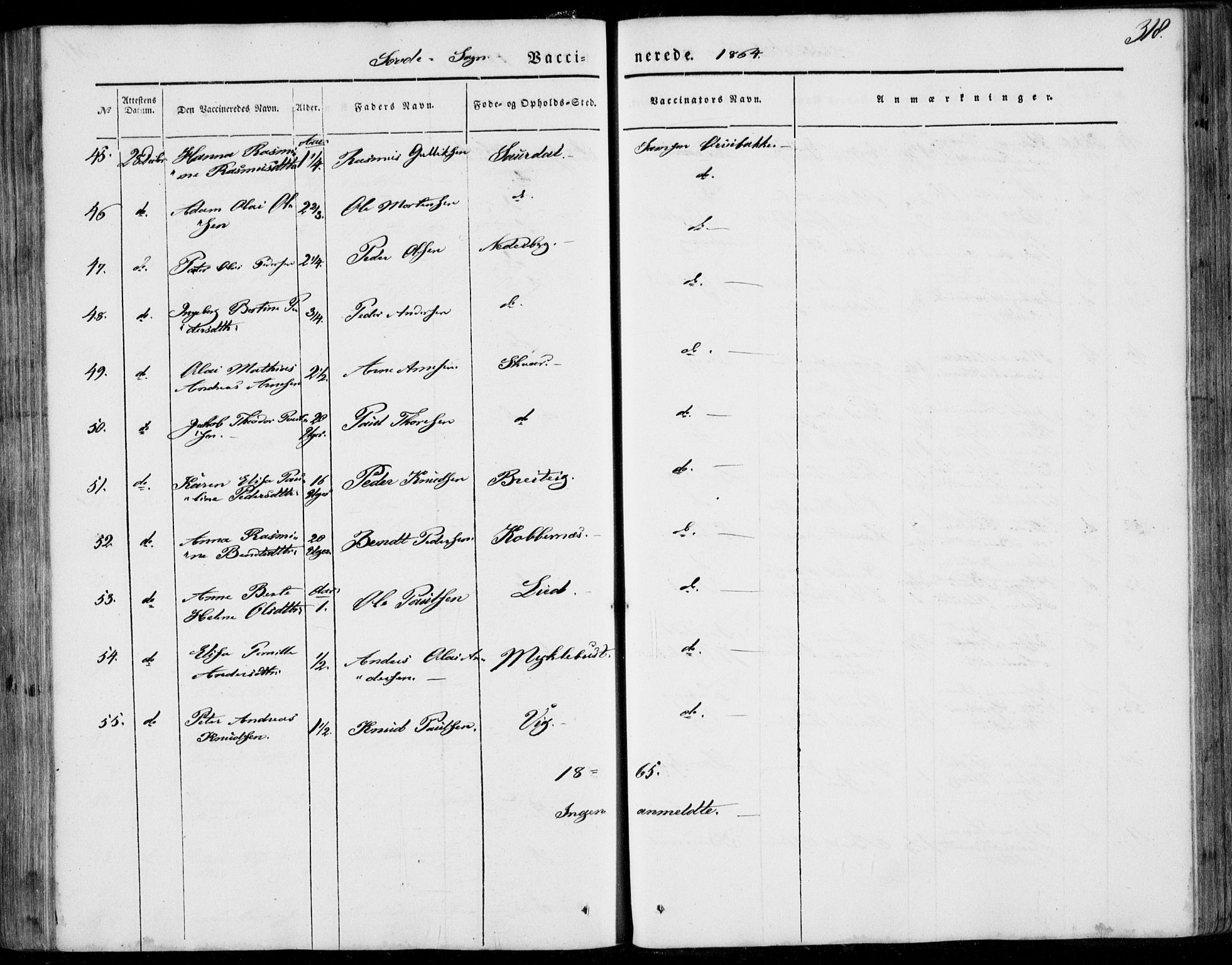Ministerialprotokoller, klokkerbøker og fødselsregistre - Møre og Romsdal, SAT/A-1454/502/L0023: Parish register (official) no. 502A01, 1844-1873, p. 318