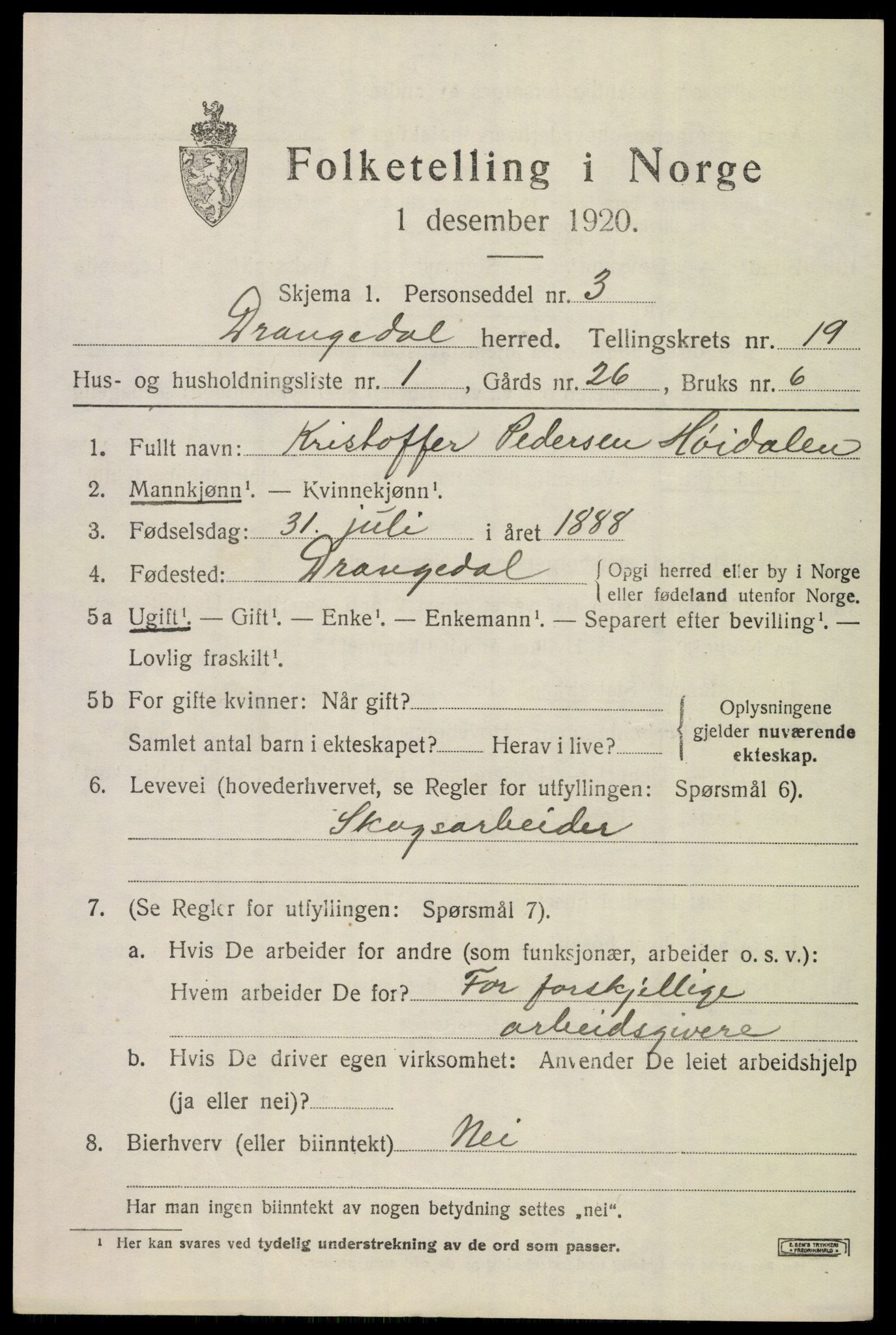 SAKO, 1920 census for Drangedal, 1920, p. 8475