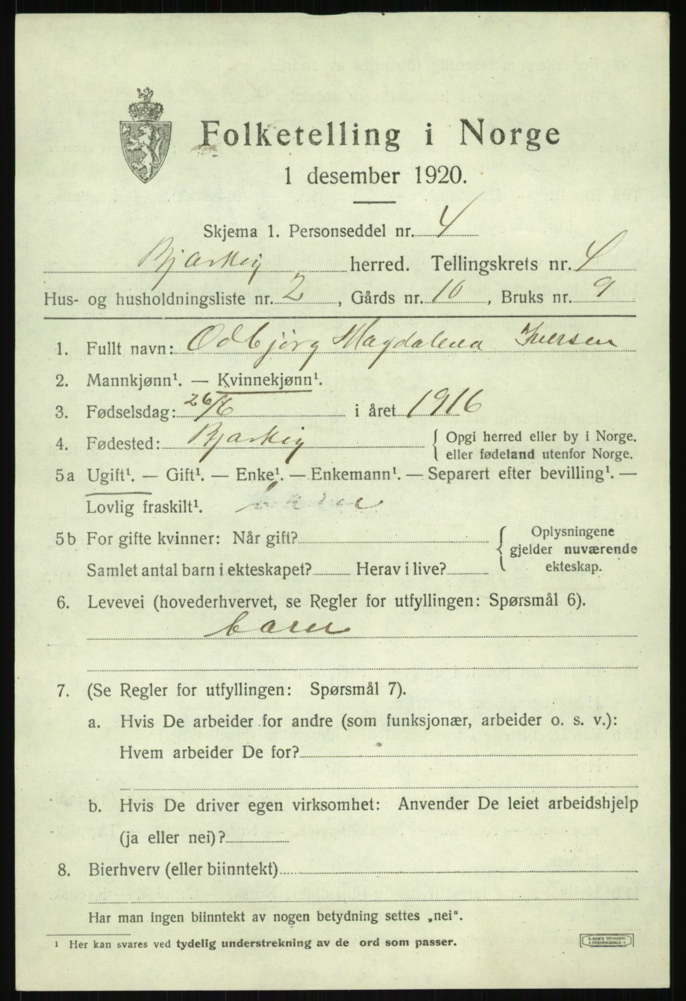 SATØ, 1920 census for Bjarkøy, 1920, p. 2039