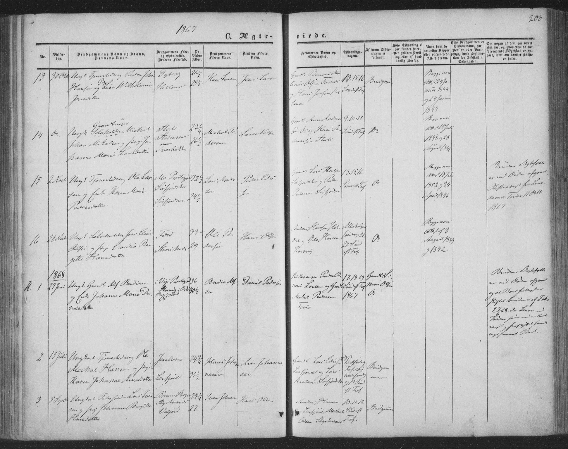 Ministerialprotokoller, klokkerbøker og fødselsregistre - Nordland, AV/SAT-A-1459/853/L0770: Parish register (official) no. 853A09, 1857-1870, p. 203