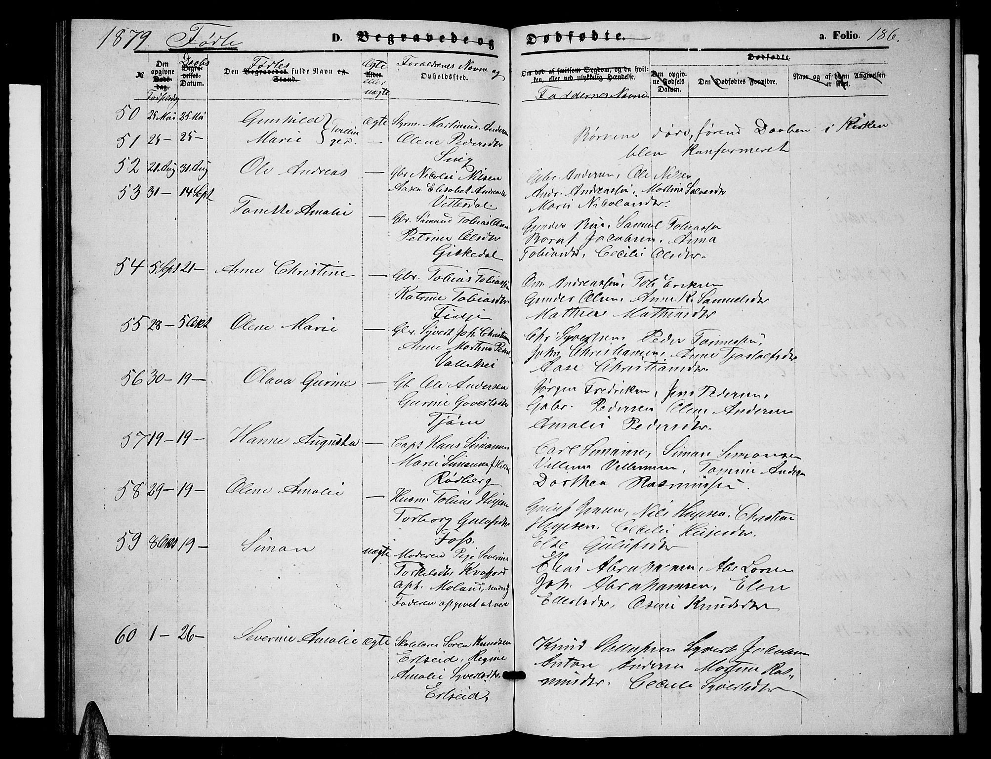 Sør-Audnedal sokneprestkontor, AV/SAK-1111-0039/F/Fb/Fbb/L0004: Parish register (copy) no. B 4, 1868-1879, p. 186