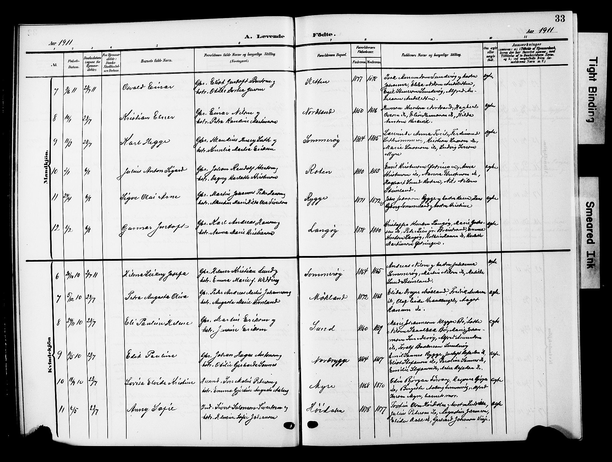 Ministerialprotokoller, klokkerbøker og fødselsregistre - Nordland, AV/SAT-A-1459/893/L1350: Parish register (copy) no. 893C05, 1906-1927, p. 33