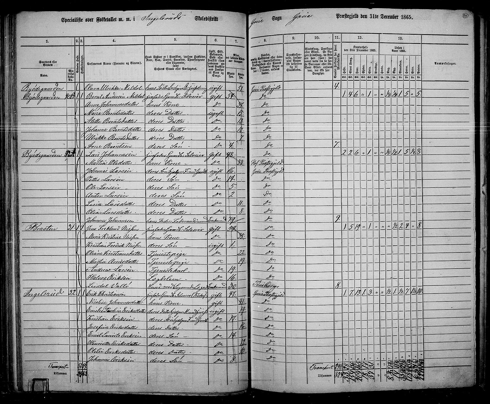 RA, 1865 census for Grue, 1865, p. 74