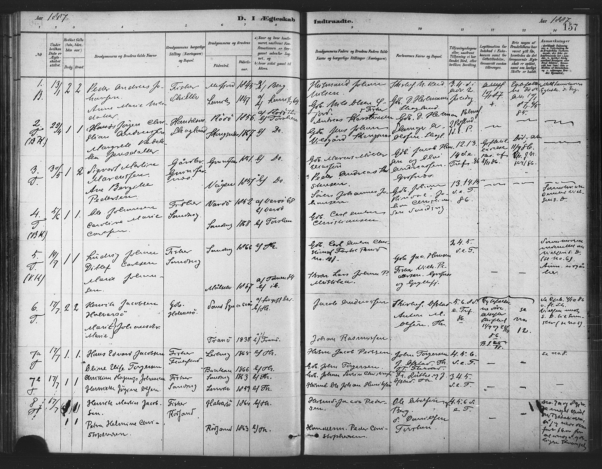 Berg sokneprestkontor, SATØ/S-1318/G/Ga/Gaa/L0004kirke: Parish register (official) no. 4, 1880-1894, p. 157