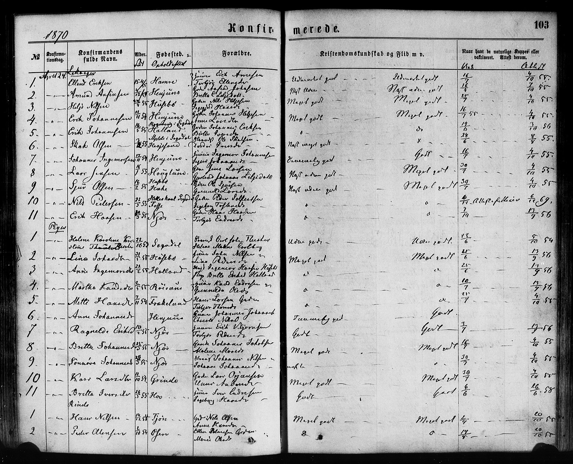 Leikanger sokneprestembete, SAB/A-81001: Parish register (official) no. A 9, 1869-1888, p. 103