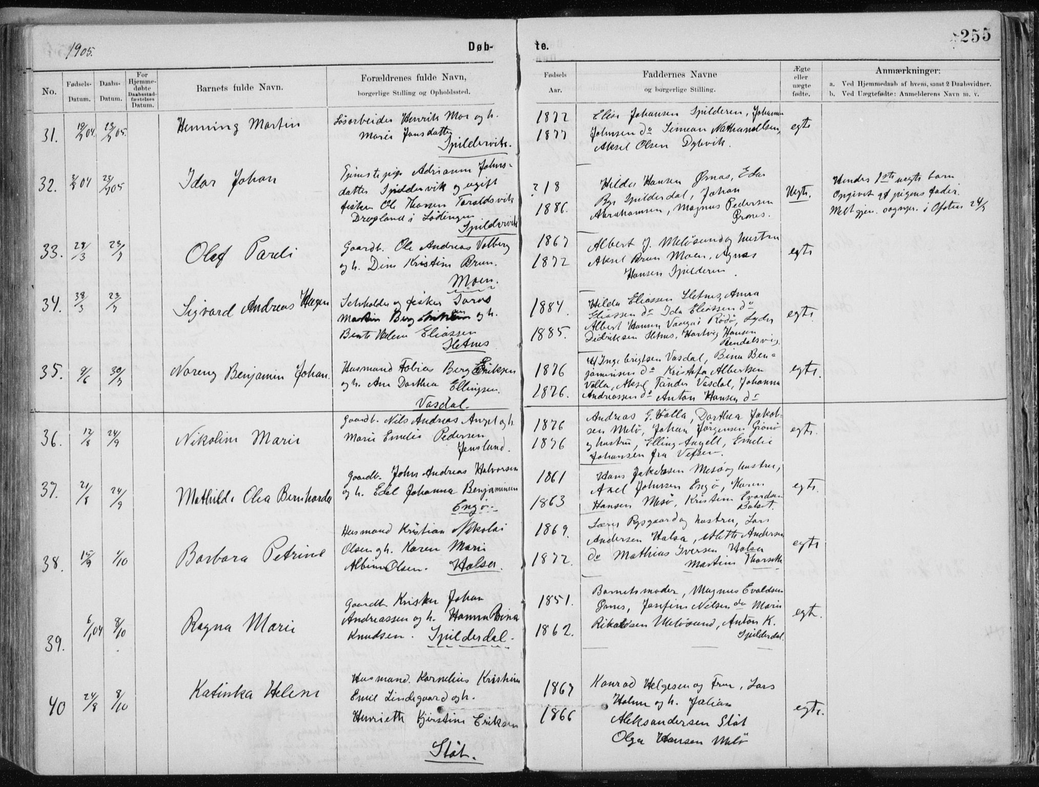 Ministerialprotokoller, klokkerbøker og fødselsregistre - Nordland, AV/SAT-A-1459/843/L0636: Parish register (copy) no. 843C05, 1884-1909, p. 255