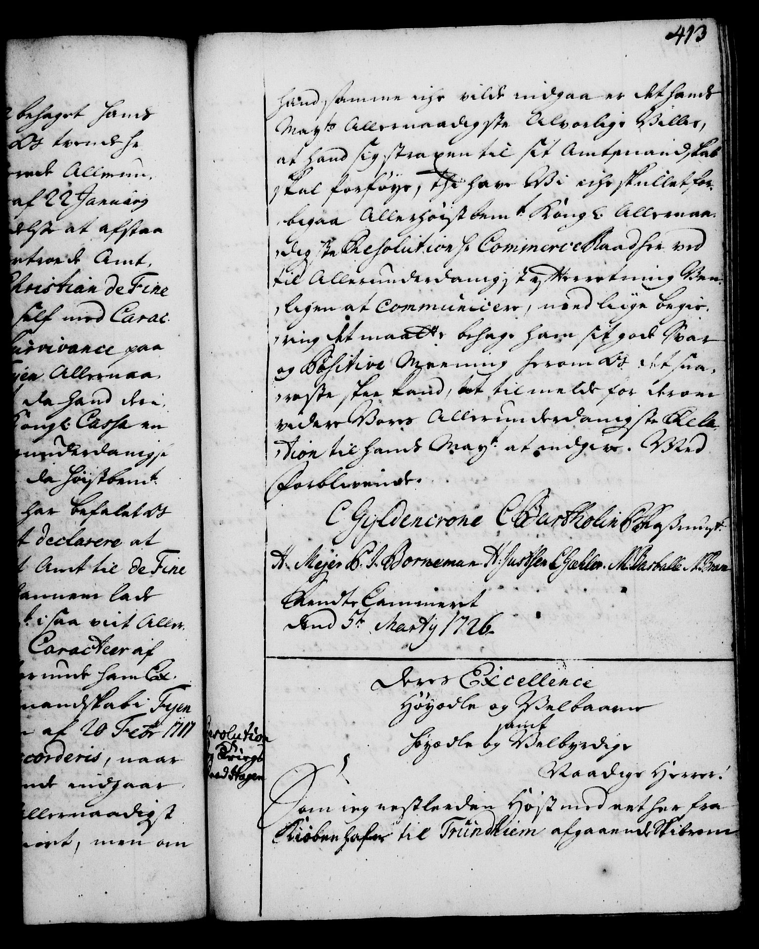 Rentekammeret, Kammerkanselliet, RA/EA-3111/G/Gg/Gga/L0002: Norsk ekspedisjonsprotokoll med register (merket RK 53.2), 1723-1727, p. 413