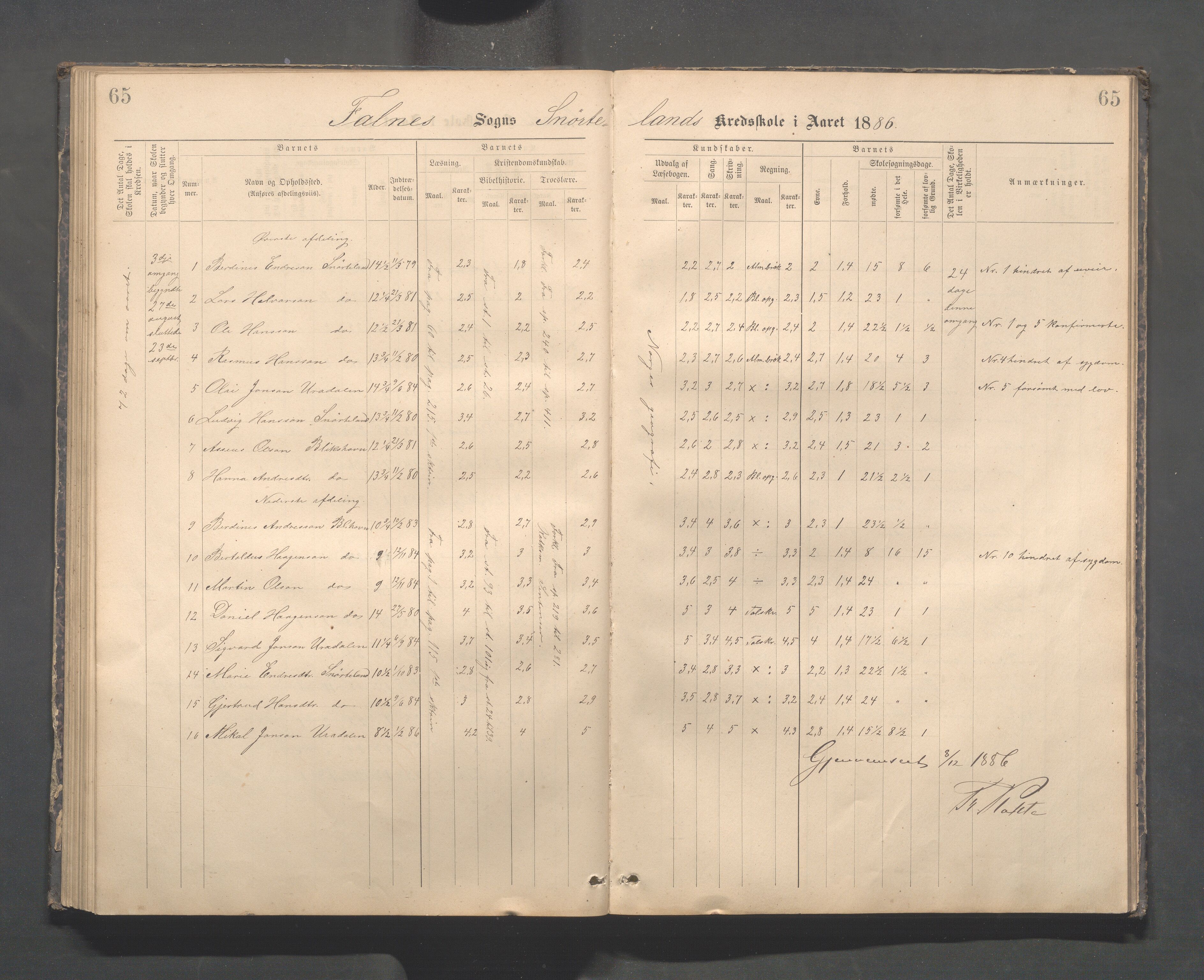 Skudenes kommune - Dale - Hillesland - Snørteland skolekretser, IKAR/A-306/H/L0003: Dale - Hillesland - Snørteland, 1883-1892, p. 65