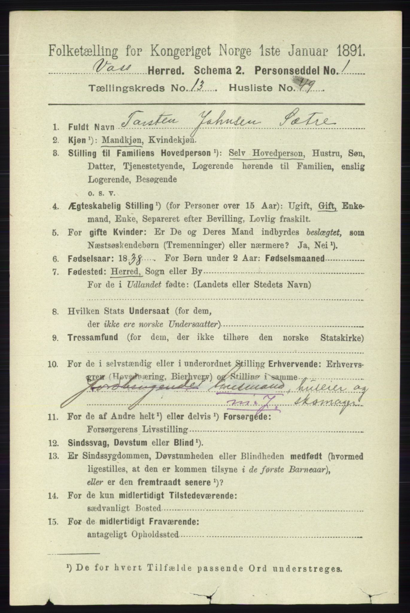 RA, 1891 census for 1235 Voss, 1891, p. 7177