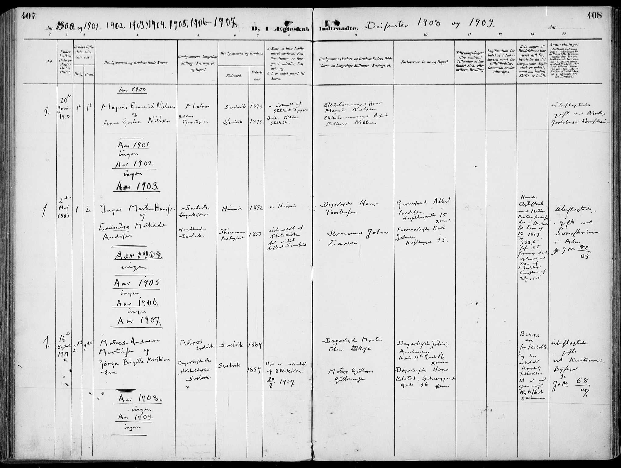 Strømm kirkebøker, AV/SAKO-A-322/F/Fb/L0002: Parish register (official) no. II 2, 1900-1919, p. 407-408