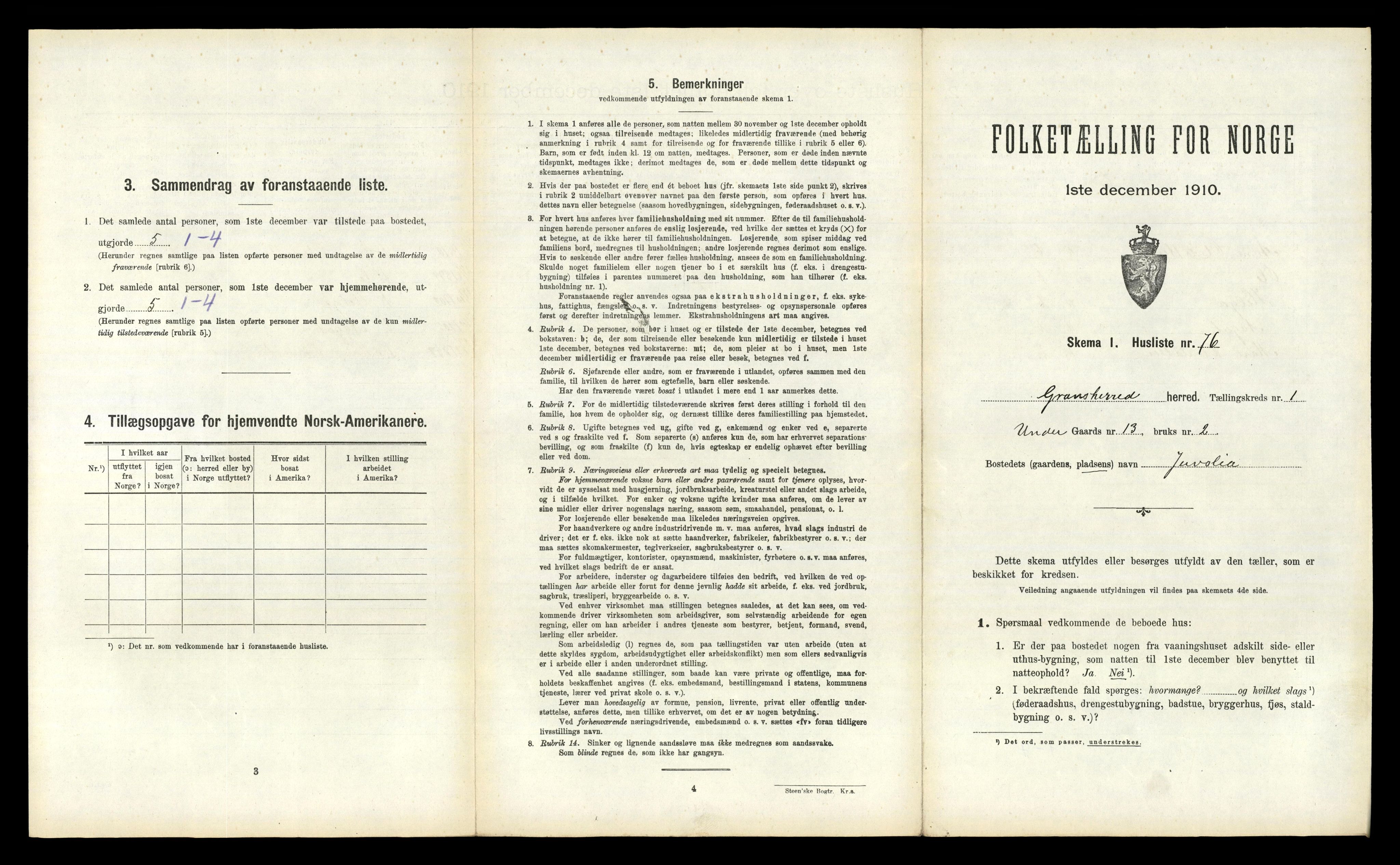 RA, 1910 census for Gransherad, 1910, p. 178