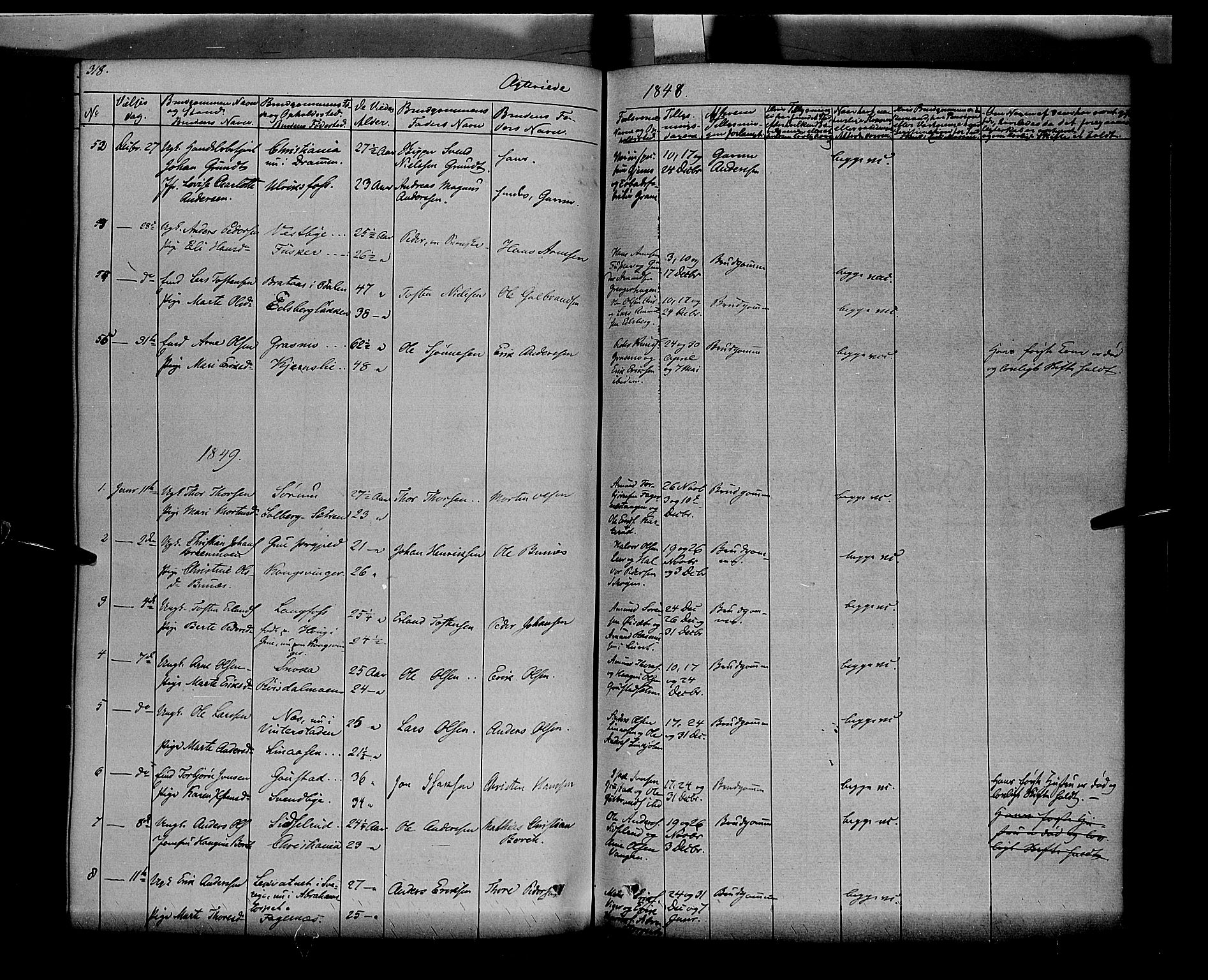 Vinger prestekontor, SAH/PREST-024/H/Ha/Haa/L0009: Parish register (official) no. 9, 1847-1855, p. 318