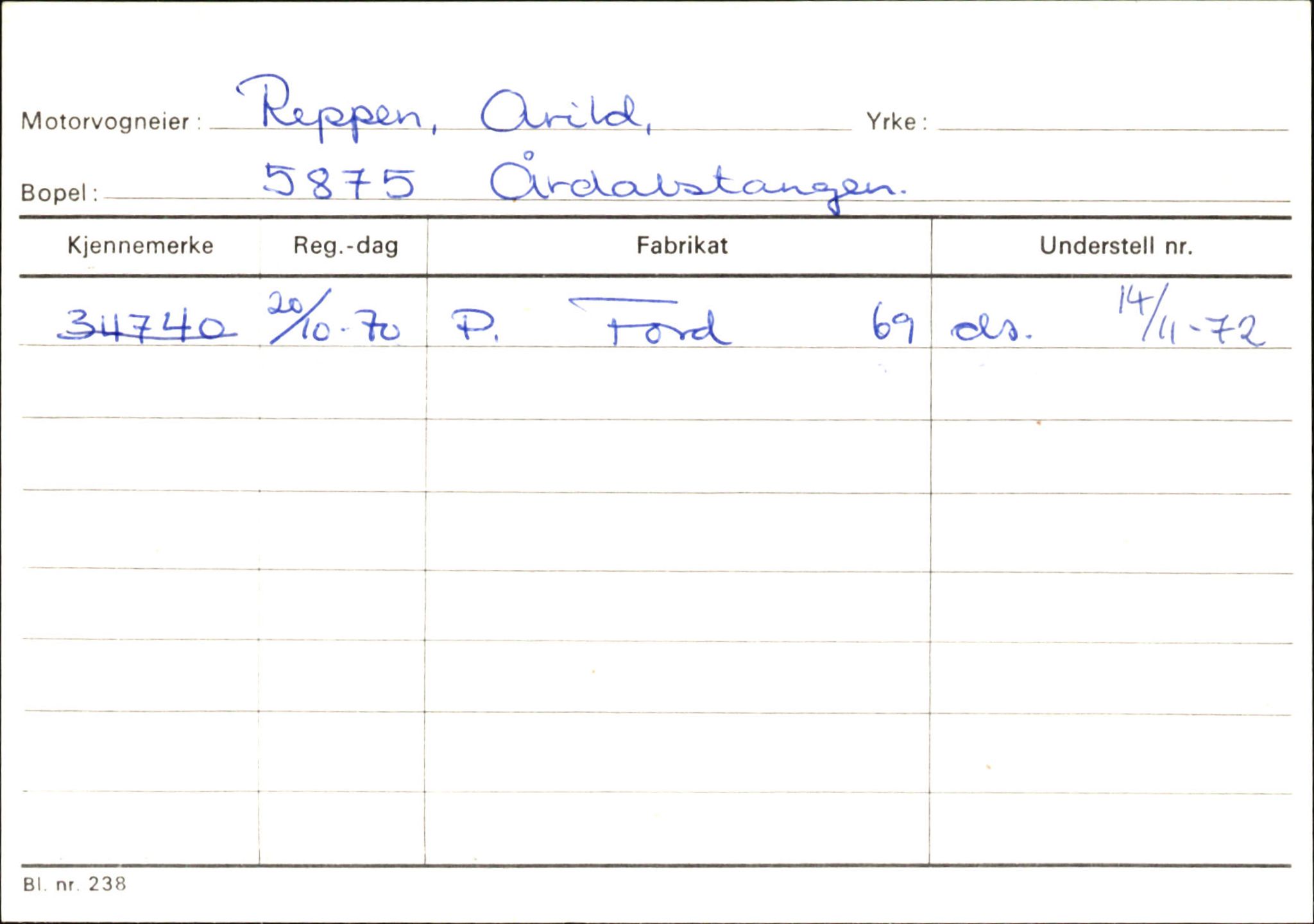 Statens vegvesen, Sogn og Fjordane vegkontor, AV/SAB-A-5301/4/F/L0146: Registerkort Årdal R-Å samt diverse kort, 1945-1975, p. 23