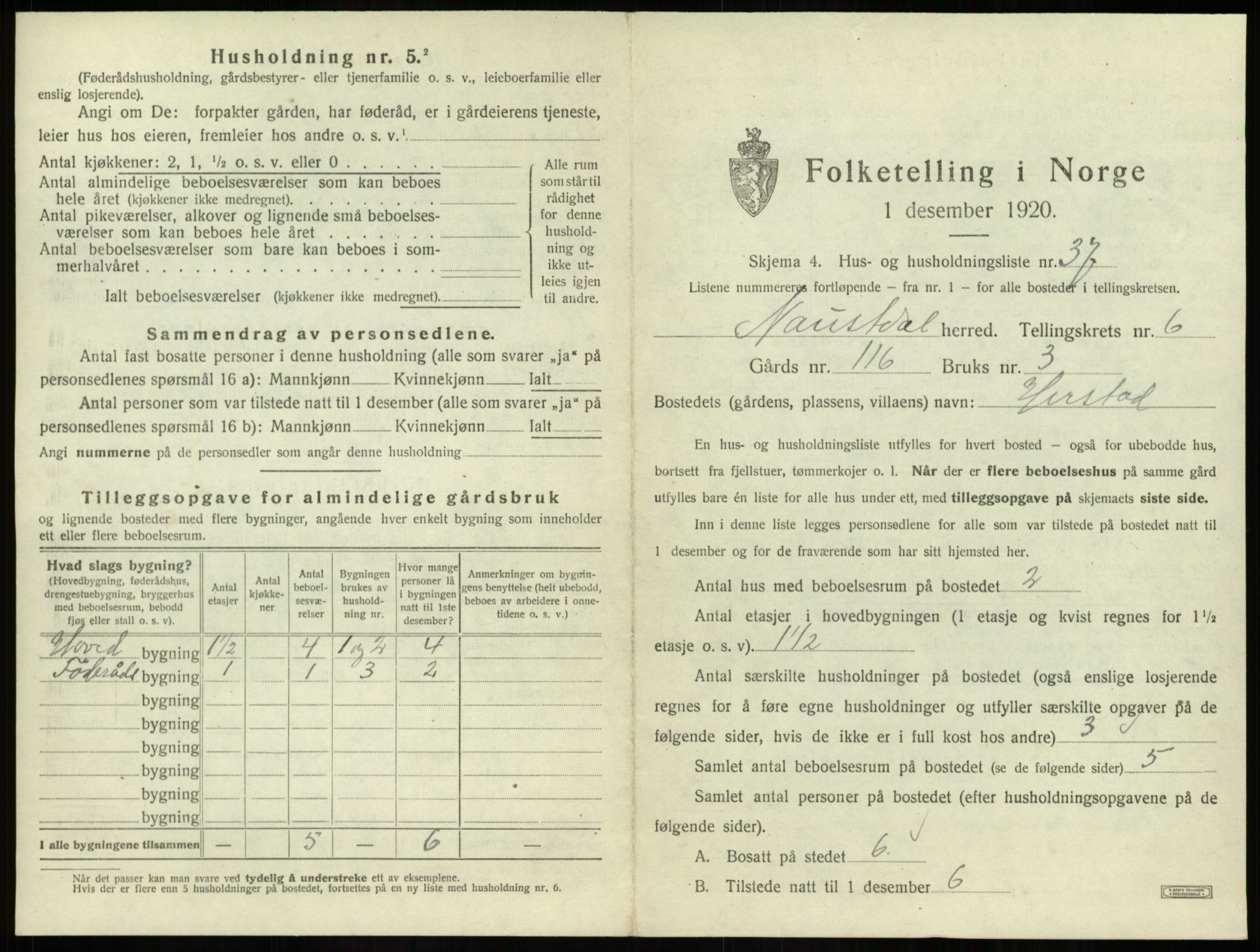 SAB, 1920 census for Naustdal, 1920, p. 584