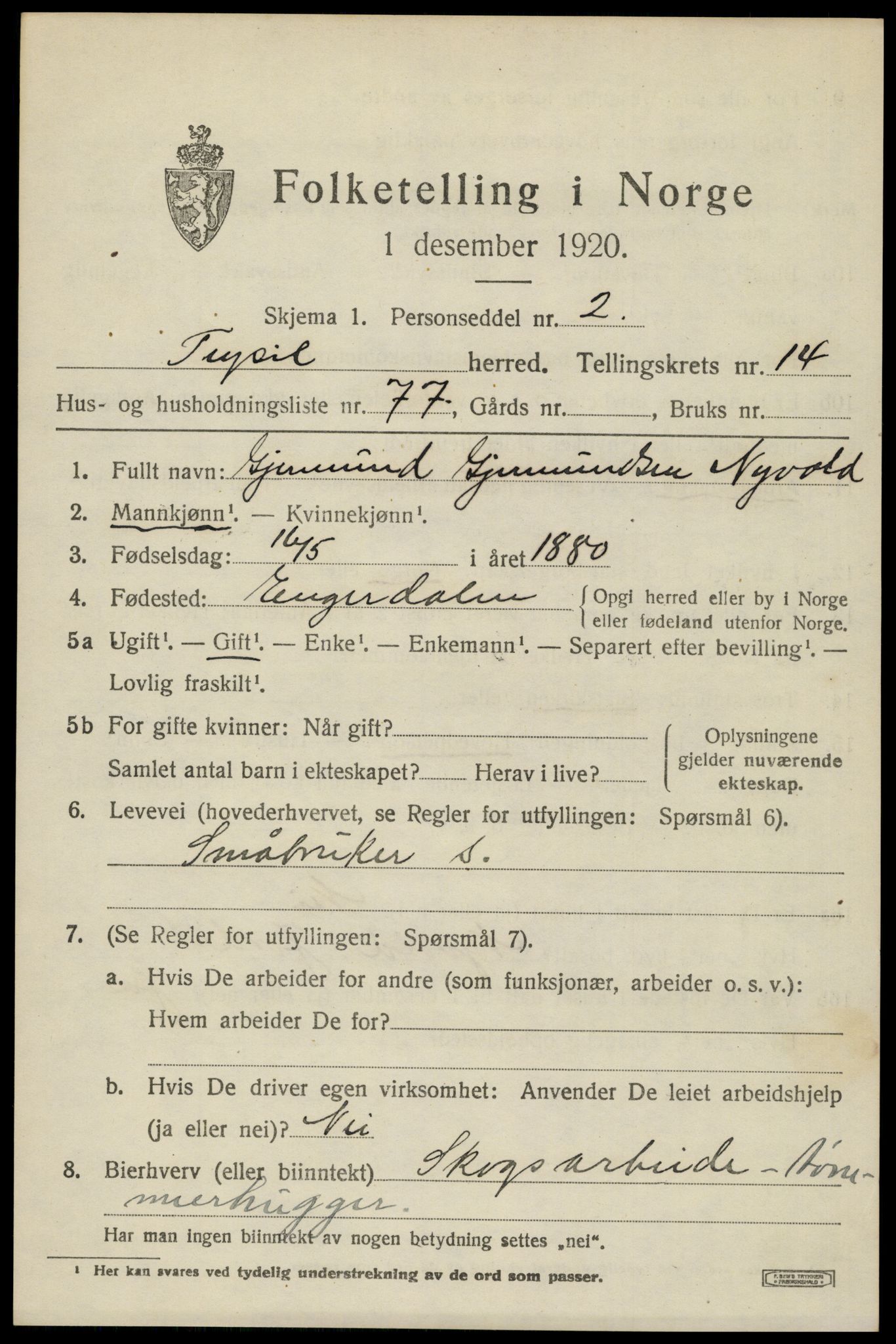 SAH, 1920 census for Trysil, 1920, p. 8783