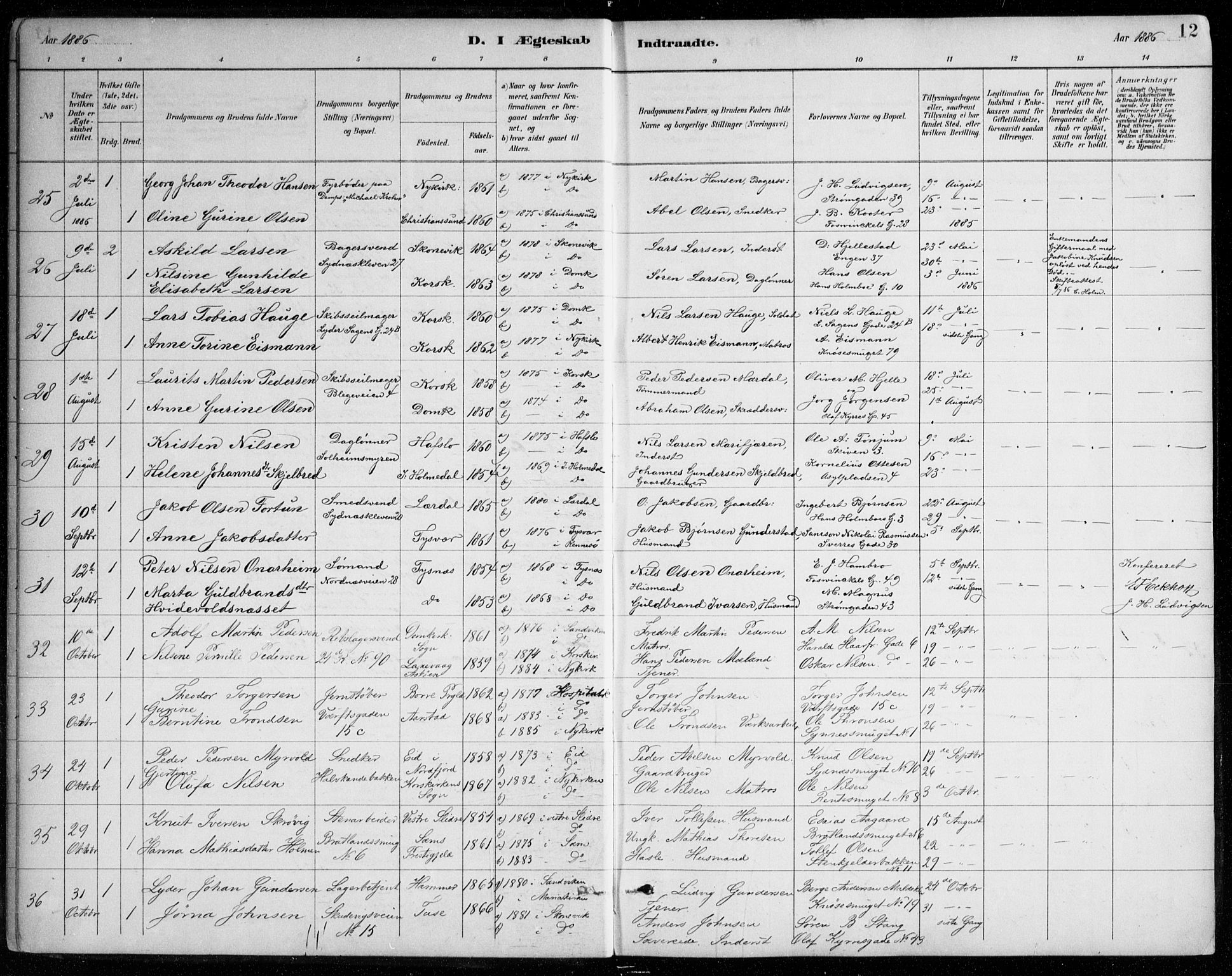 Johanneskirken sokneprestembete, AV/SAB-A-76001/H/Haa/L0012: Parish register (official) no. D 1, 1885-1912, p. 12