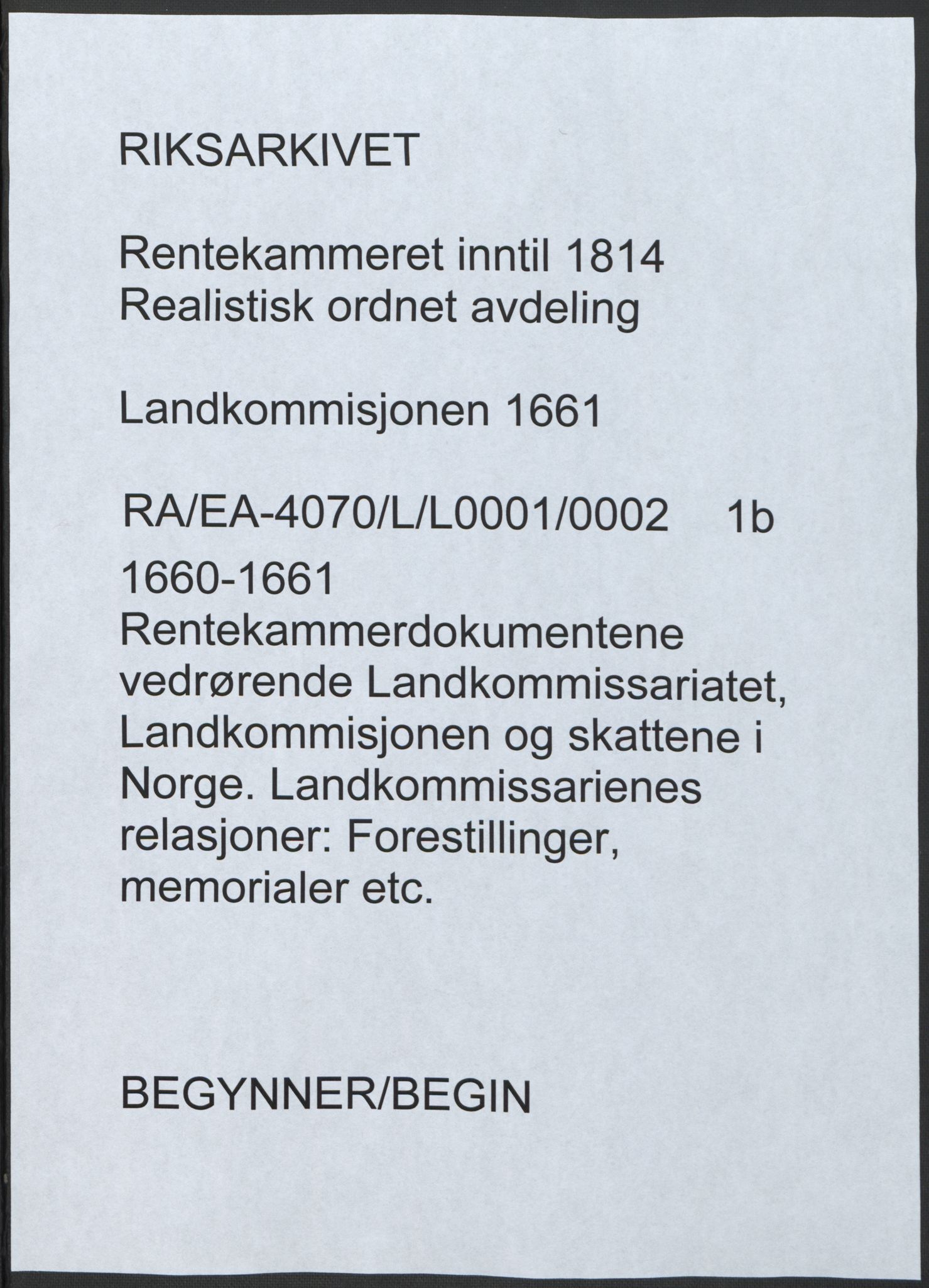 Rentekammeret inntil 1814, Realistisk ordnet avdeling, AV/RA-EA-4070/L/L0001/0002: Rentekammerdokumentene vedrørende Landkommissariatet, Landkommisjonen og skattene i Norge. Landkommissarienes relasjoner: / Forestillinger, memorialer etc., 1660-1661