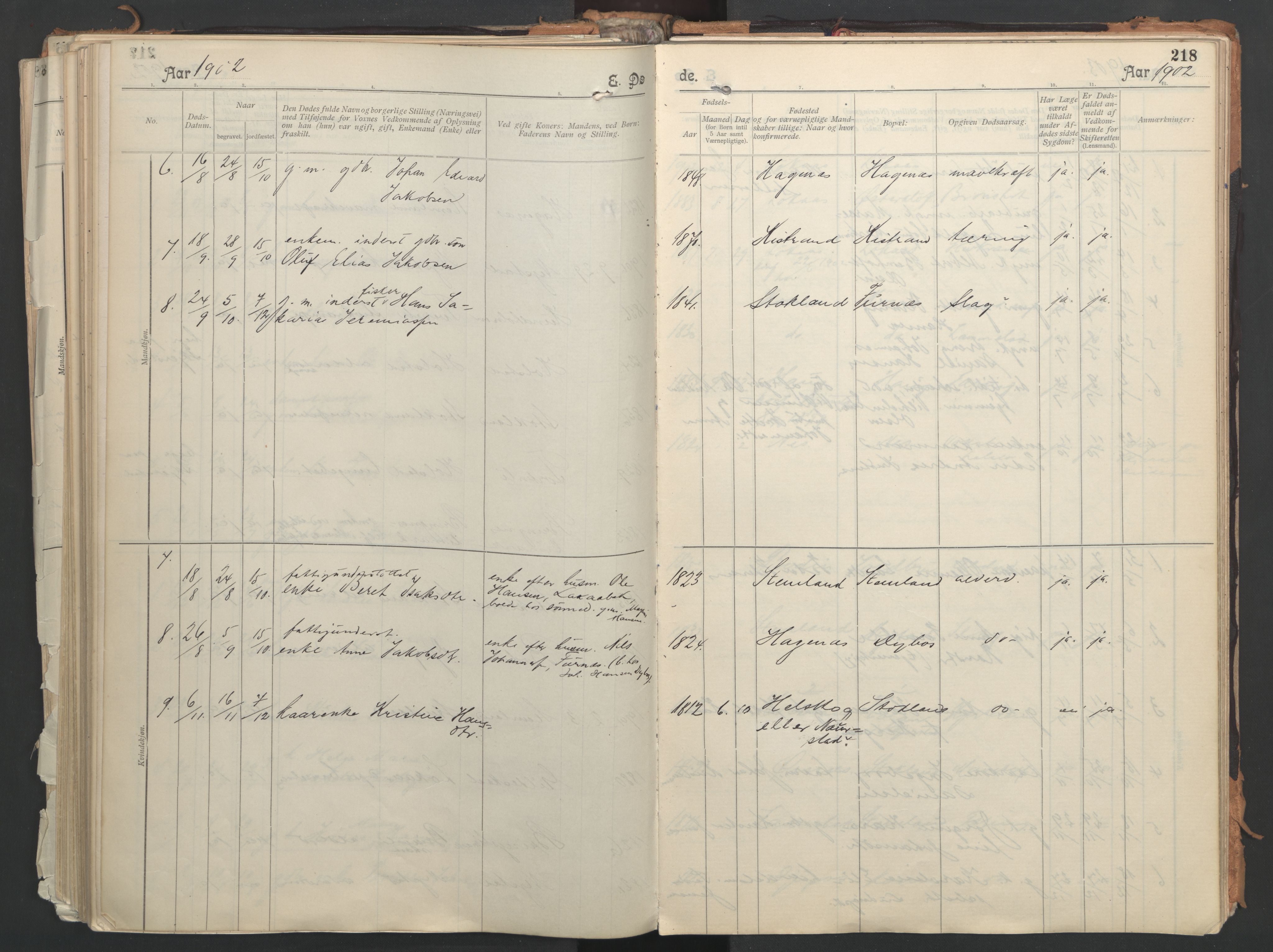 Ministerialprotokoller, klokkerbøker og fødselsregistre - Nordland, AV/SAT-A-1459/851/L0724: Parish register (official) no. 851A01, 1901-1922, p. 218