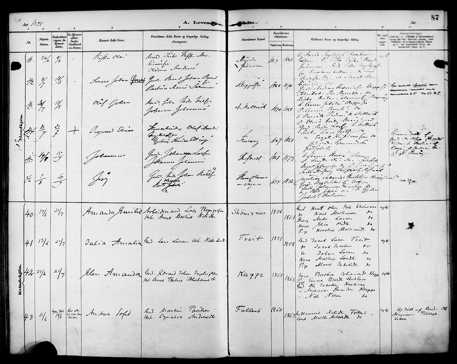 Askøy Sokneprestembete, AV/SAB-A-74101/H/Ha/Haa/Haab/L0002: Parish register (official) no. B 2, 1889-1902, p. 87