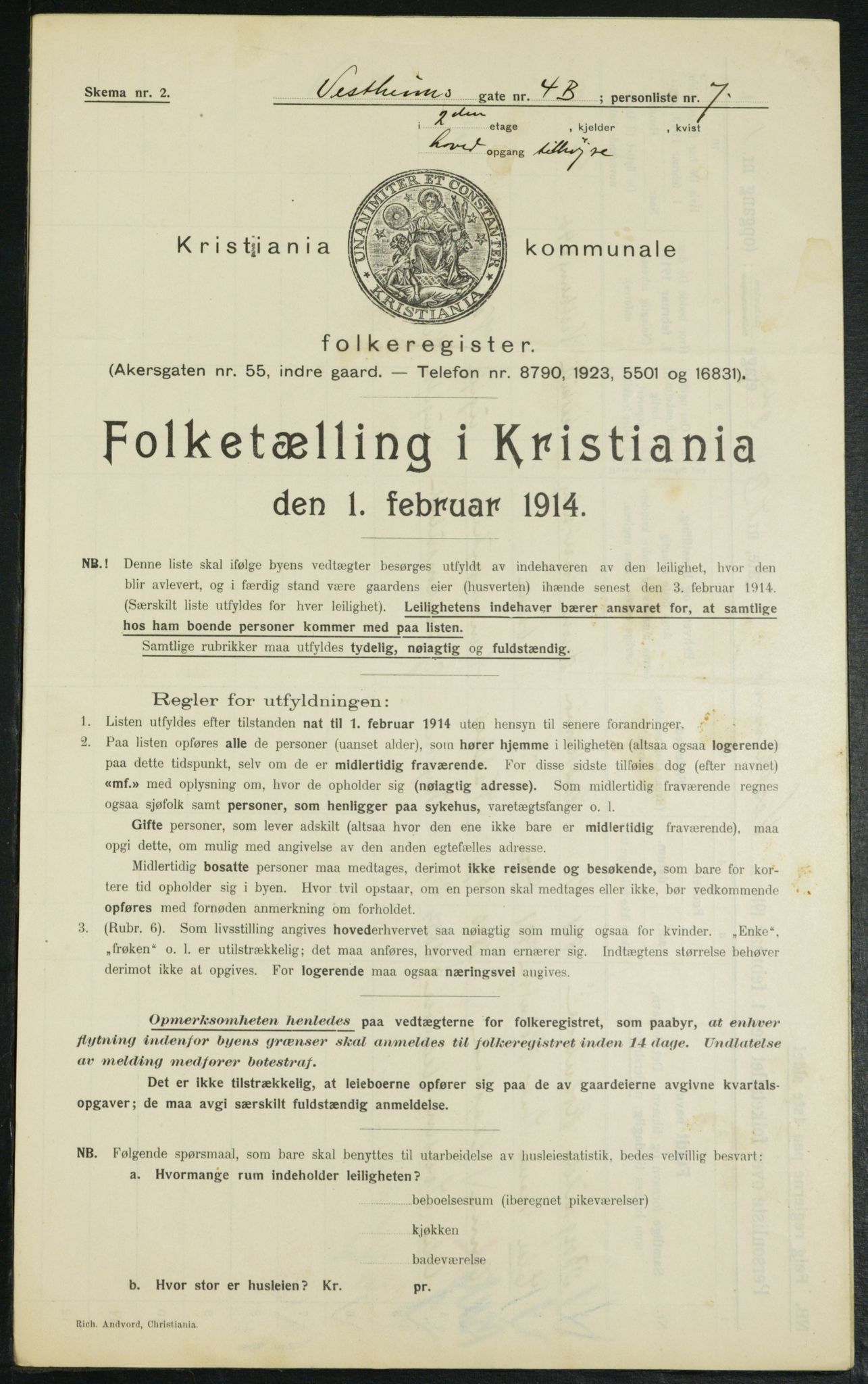 OBA, Municipal Census 1914 for Kristiania, 1914, p. 123508