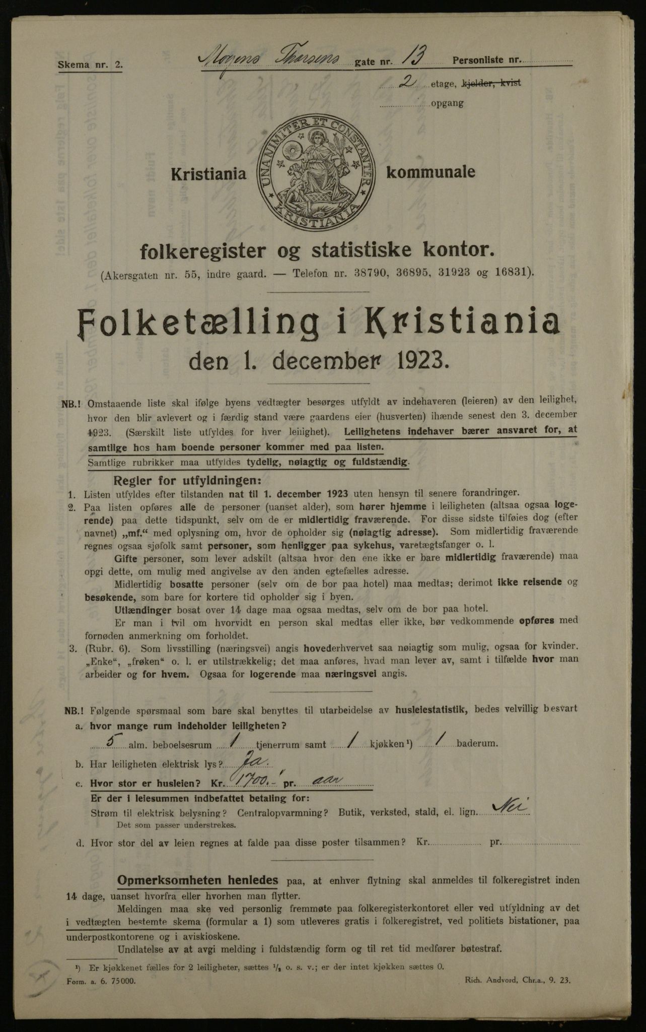 OBA, Municipal Census 1923 for Kristiania, 1923, p. 72607