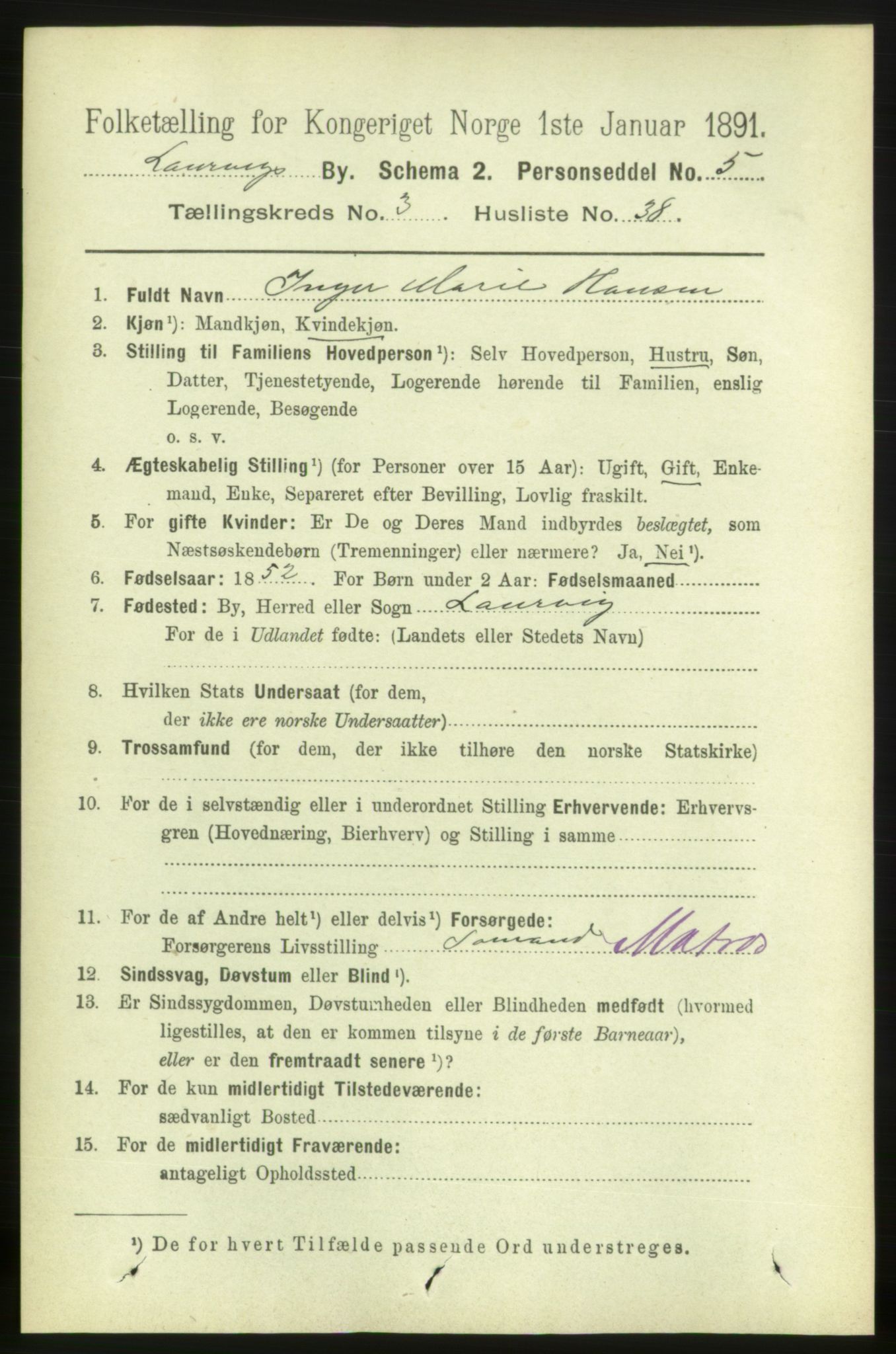 RA, 1891 census for 0707 Larvik, 1891, p. 4560