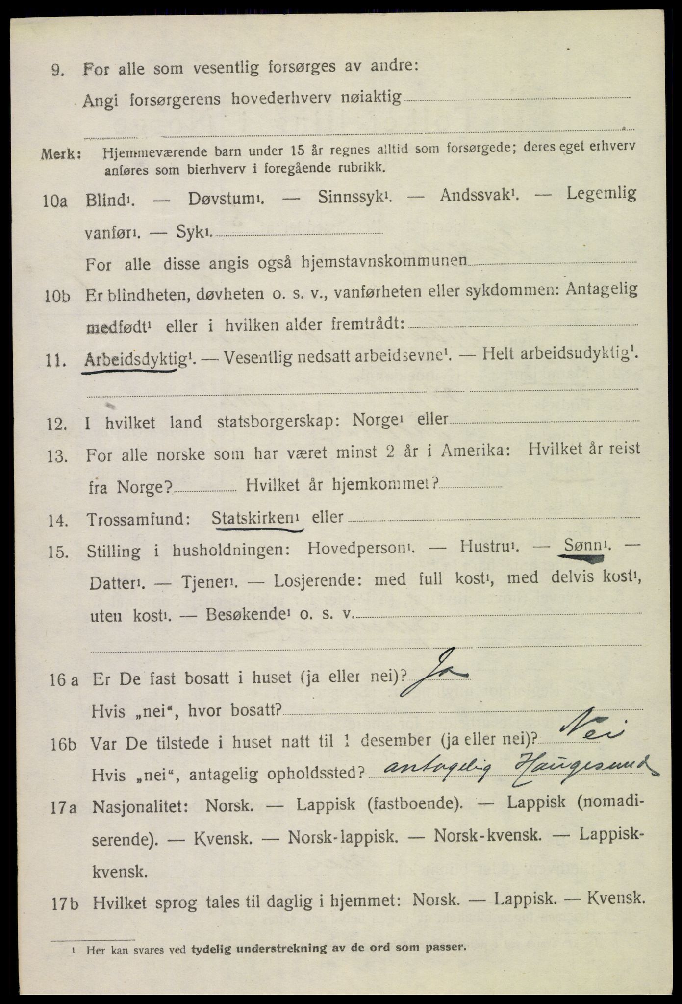 SAT, 1920 census for Saltdal, 1920, p. 2850