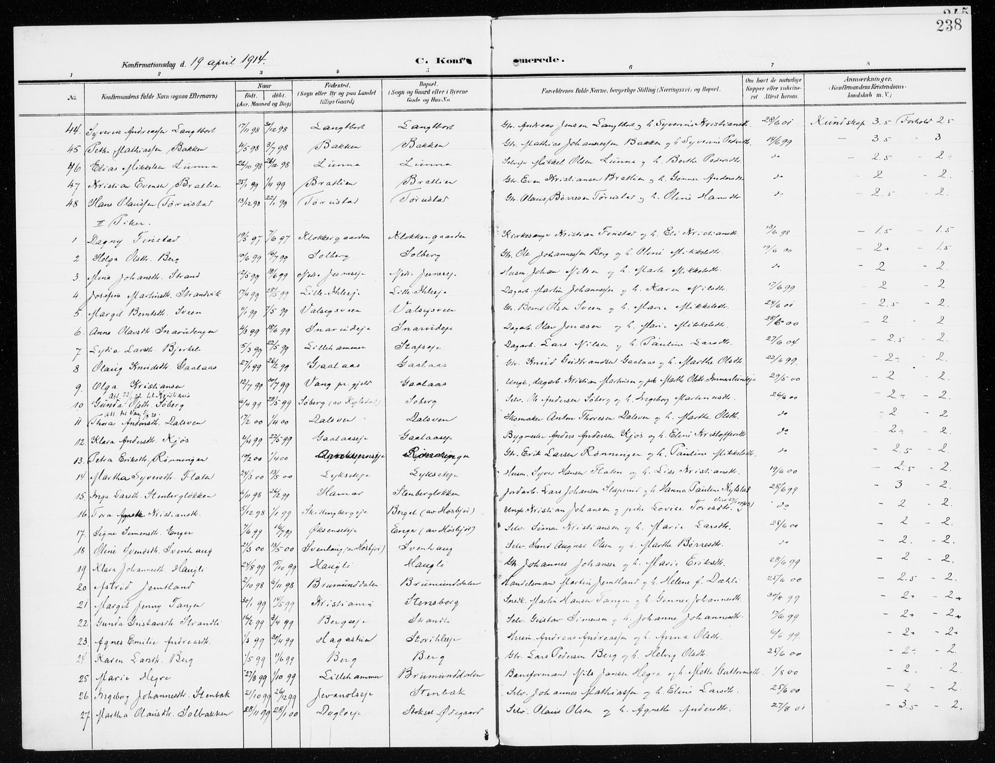 Furnes prestekontor, SAH/PREST-012/K/Ka/L0001: Parish register (official) no. 1, 1907-1935, p. 238