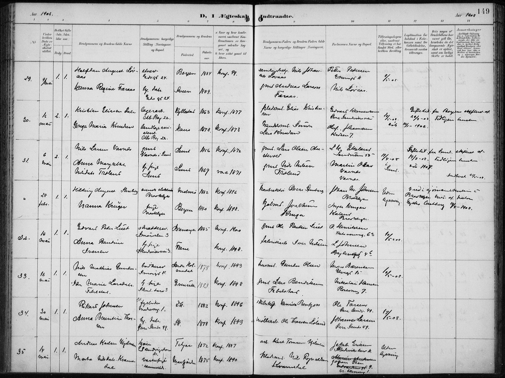 Sandviken Sokneprestembete, AV/SAB-A-77601/H/Ha/L0014: Parish register (official) no. D 1, 1896-1911, p. 149