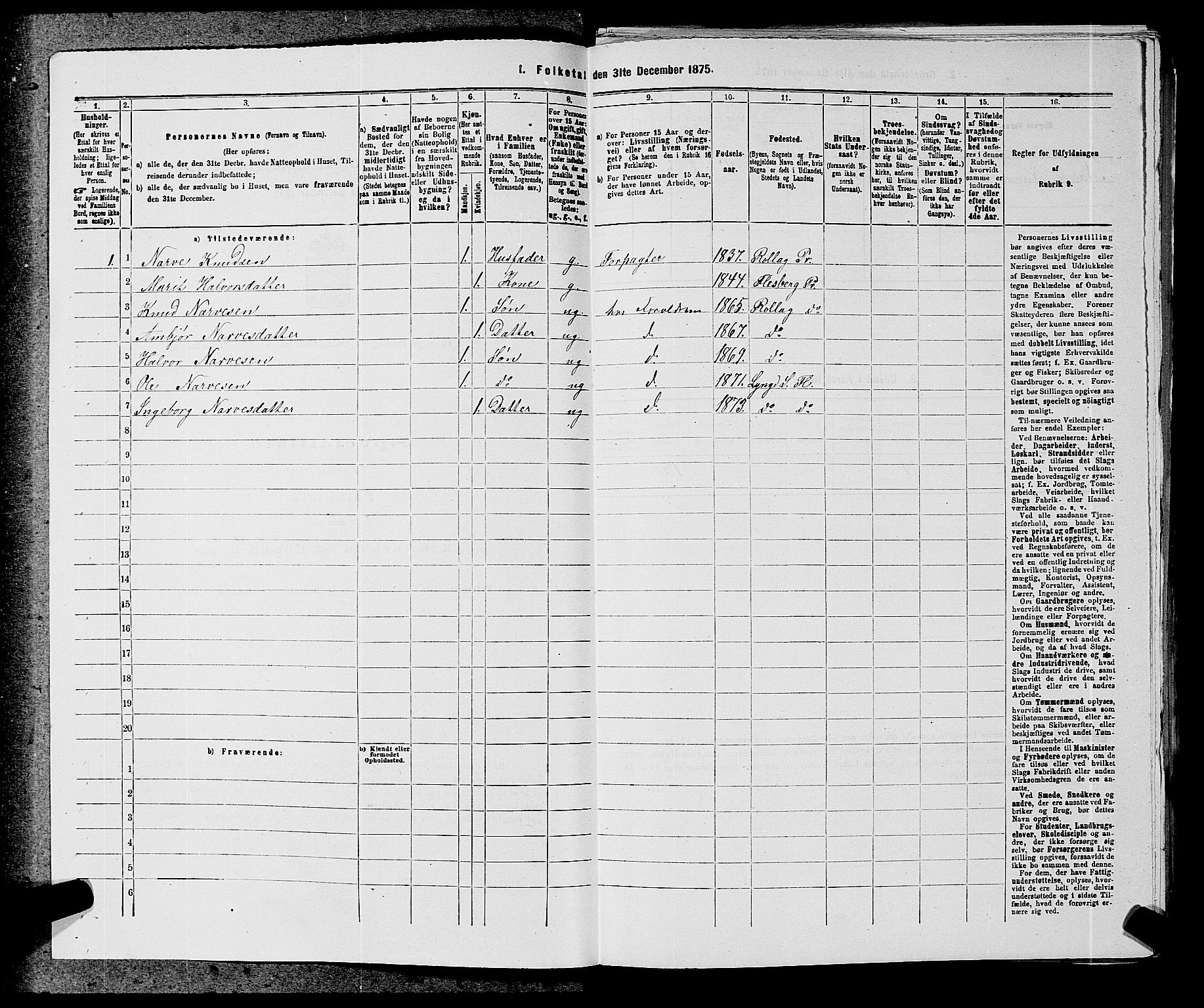 SAKO, 1875 census for 0631P Flesberg, 1875, p. 535