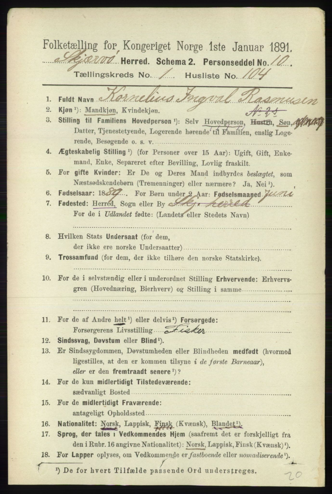 RA, 1891 census for 1941 Skjervøy, 1891, p. 909