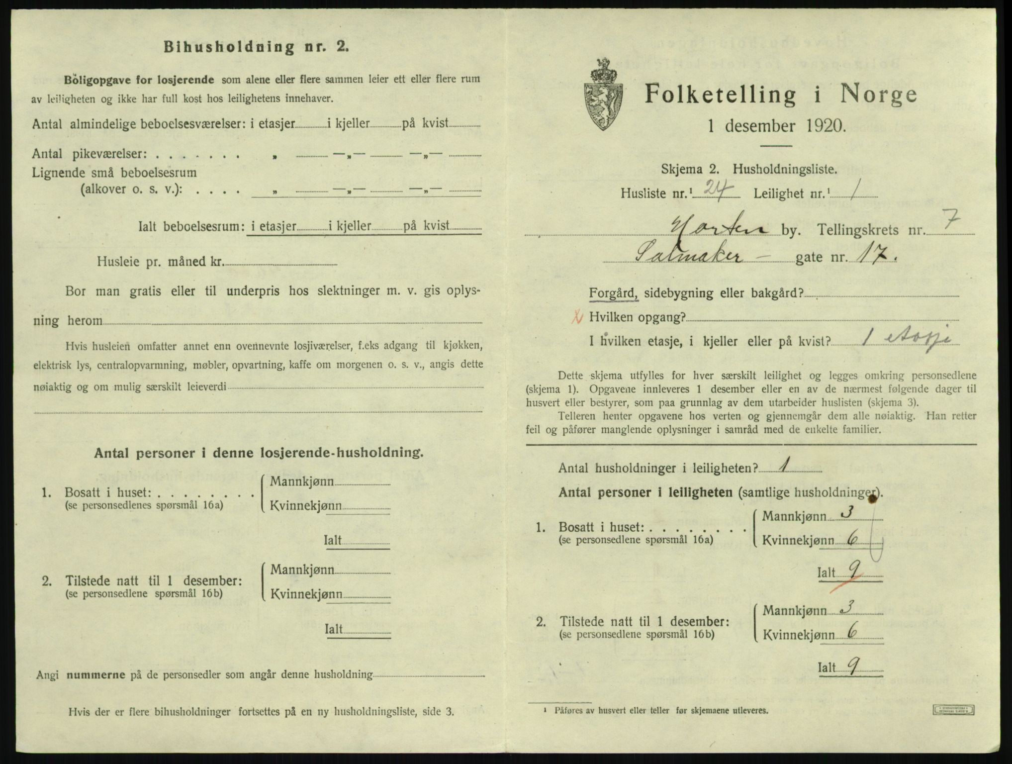 SAKO, 1920 census for Horten, 1920, p. 7273