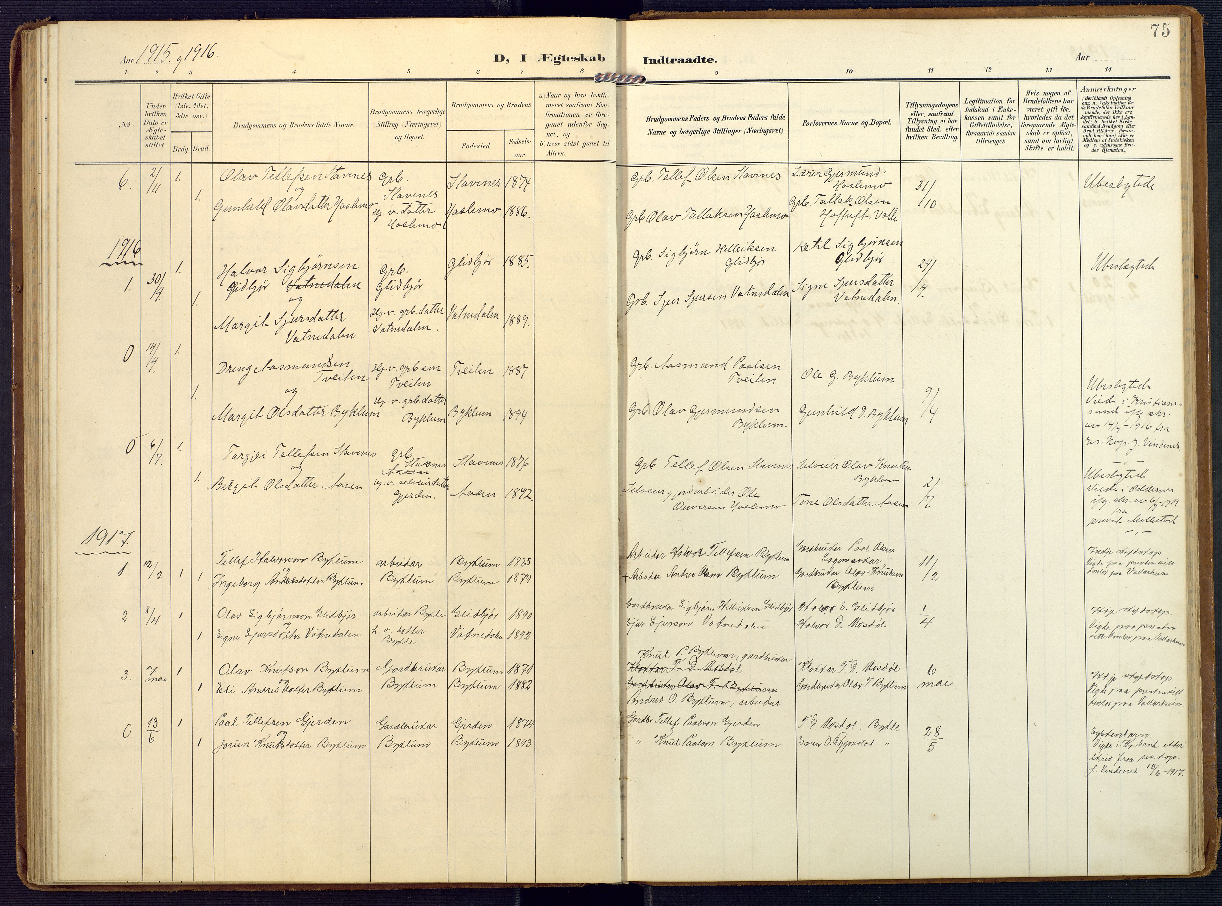 Valle sokneprestkontor, SAK/1111-0044/F/Fa/Faa/L0002: Parish register (official) no. A 2, 1907-1919, p. 75