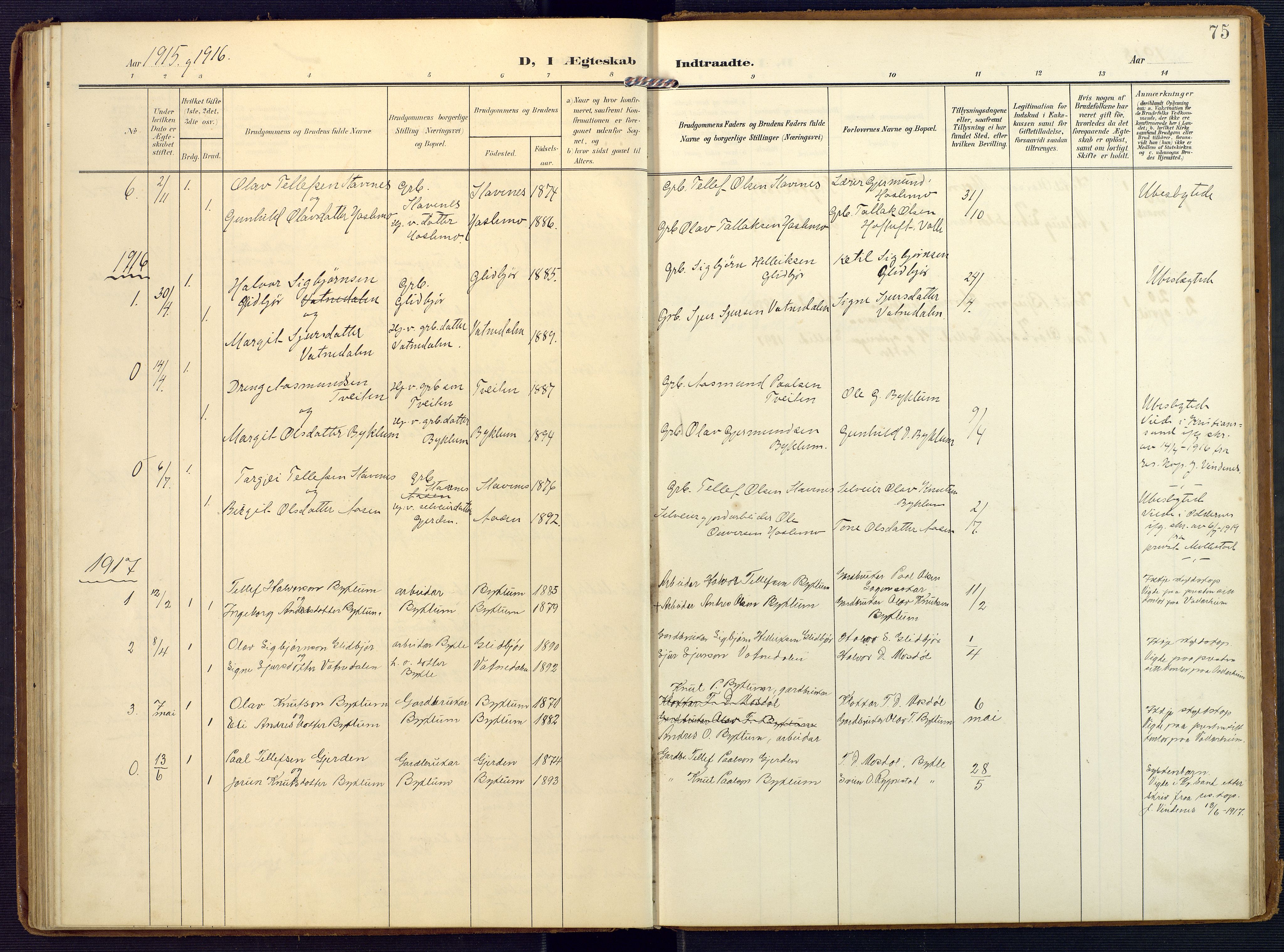 Valle sokneprestkontor, AV/SAK-1111-0044/F/Fa/Faa/L0002: Parish register (official) no. A 2, 1907-1919, p. 75