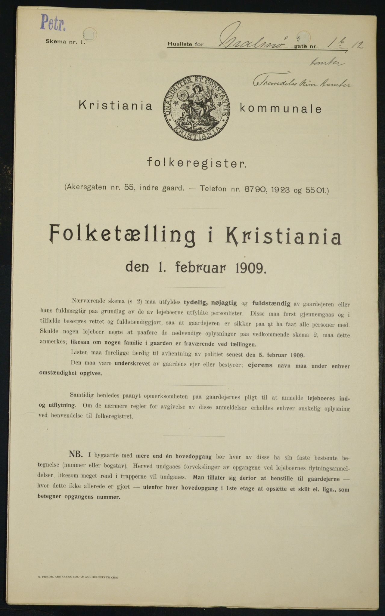 OBA, Municipal Census 1909 for Kristiania, 1909, p. 54588