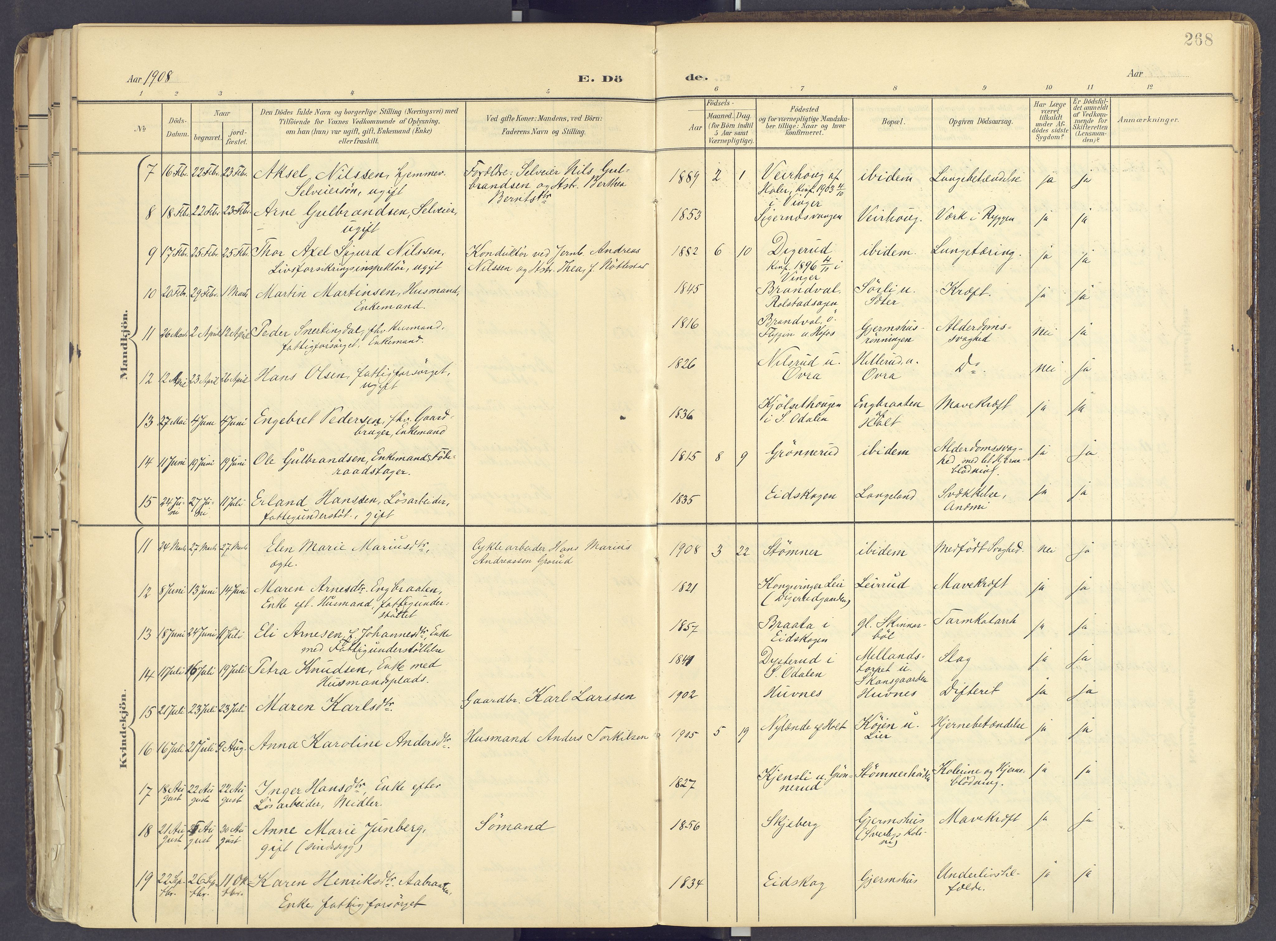 Vinger prestekontor, AV/SAH-PREST-024/H/Ha/Haa/L0017: Parish register (official) no. 17, 1901-1927, p. 268