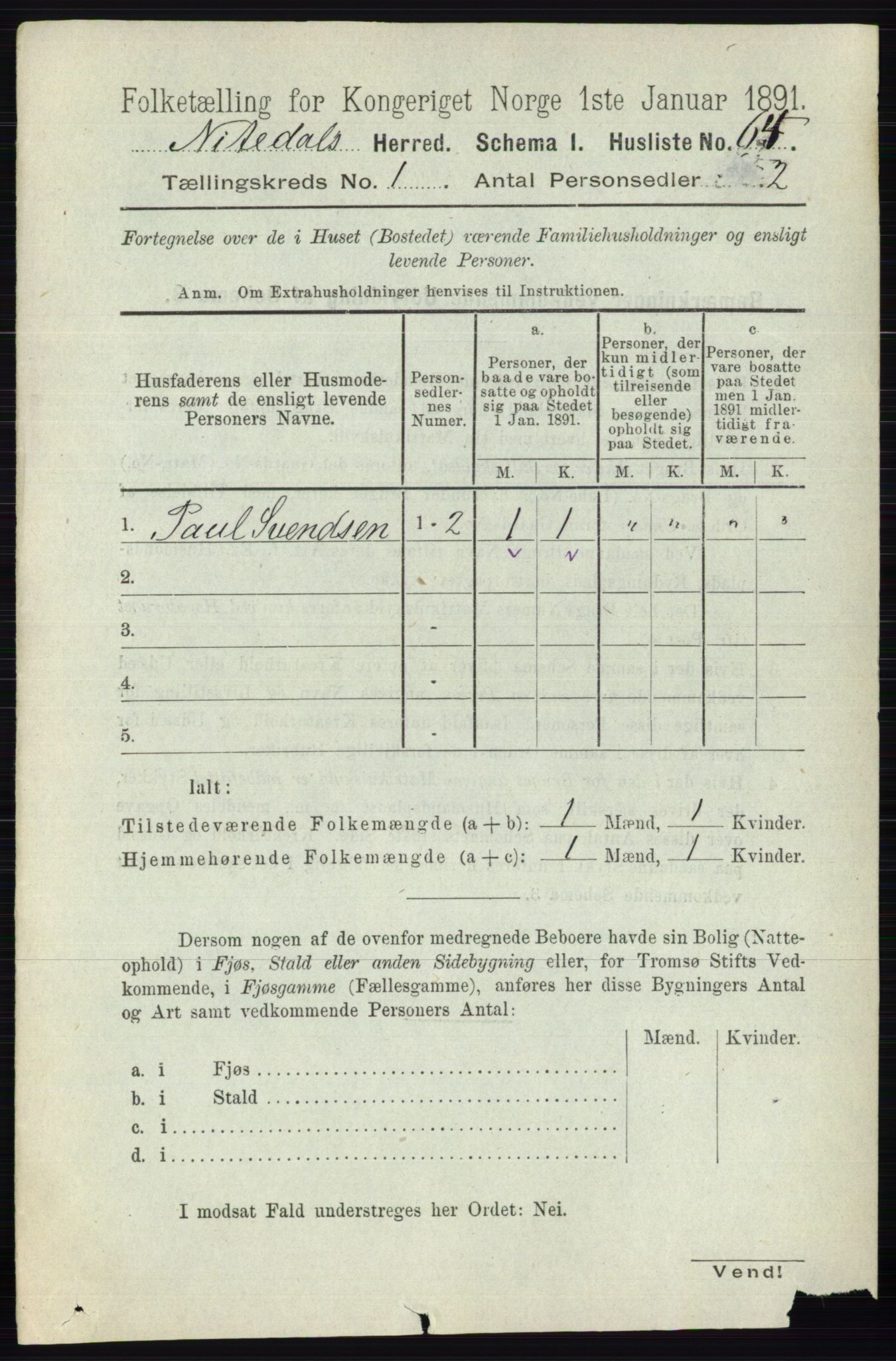 RA, 1891 census for 0233 Nittedal, 1891, p. 84