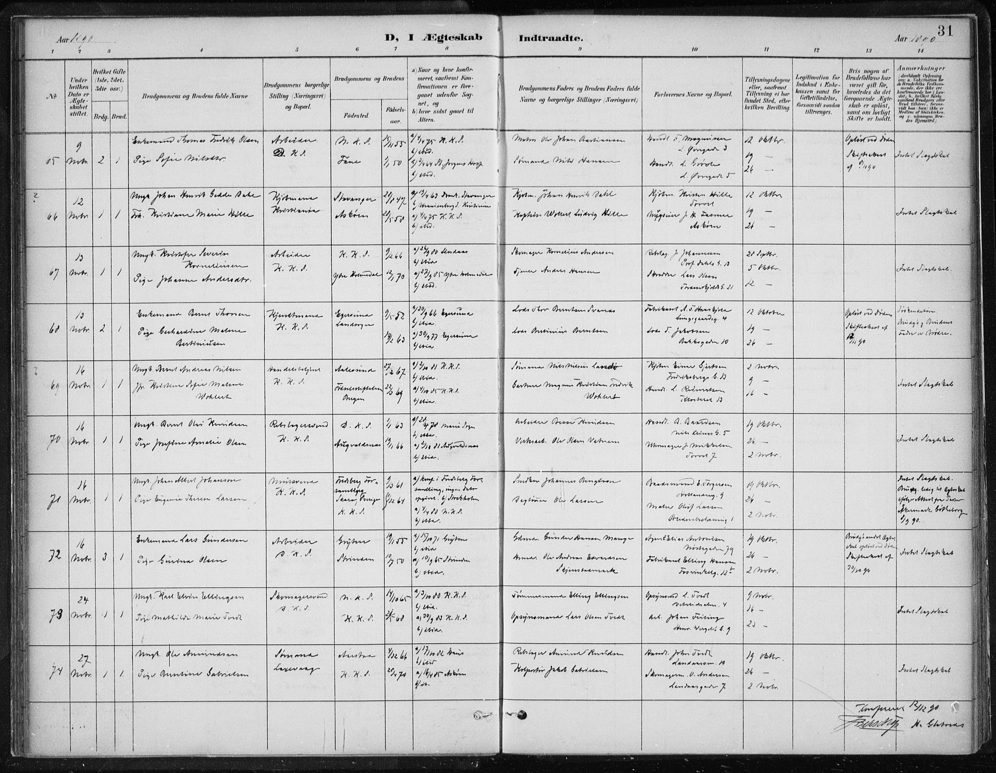 Korskirken sokneprestembete, AV/SAB-A-76101/H/Hab: Parish register (copy) no. D 3, 1887-1906, p. 31