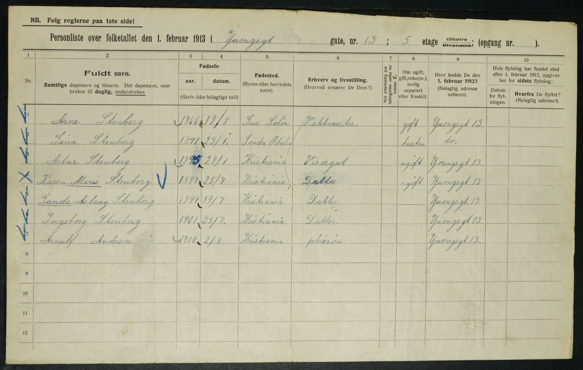 OBA, Municipal Census 1913 for Kristiania, 1913, p. 128503