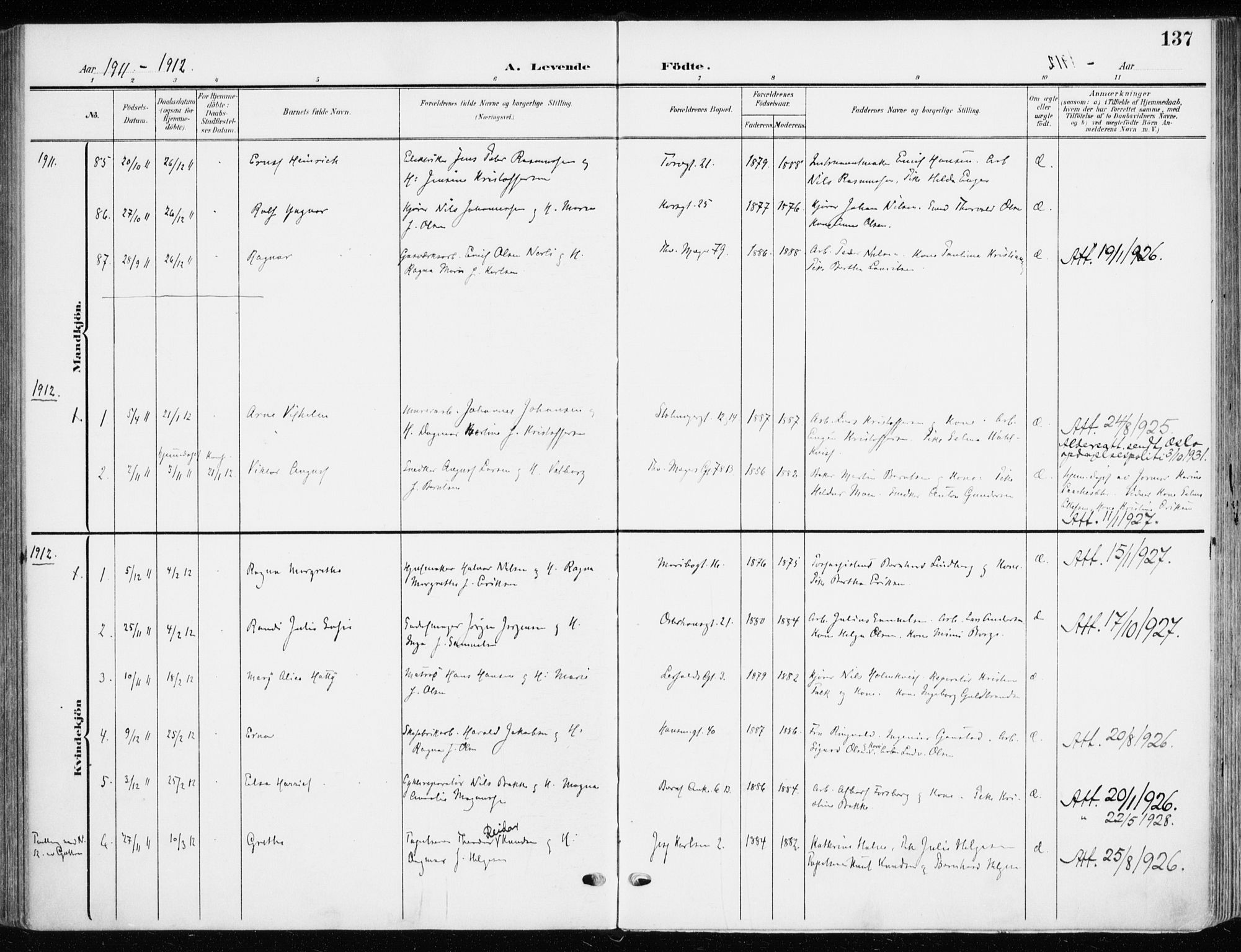 Jakob prestekontor Kirkebøker, SAO/A-10850/F/Fa/L0005b: Parish register (official) no. 5b, 1904-1922, p. 137
