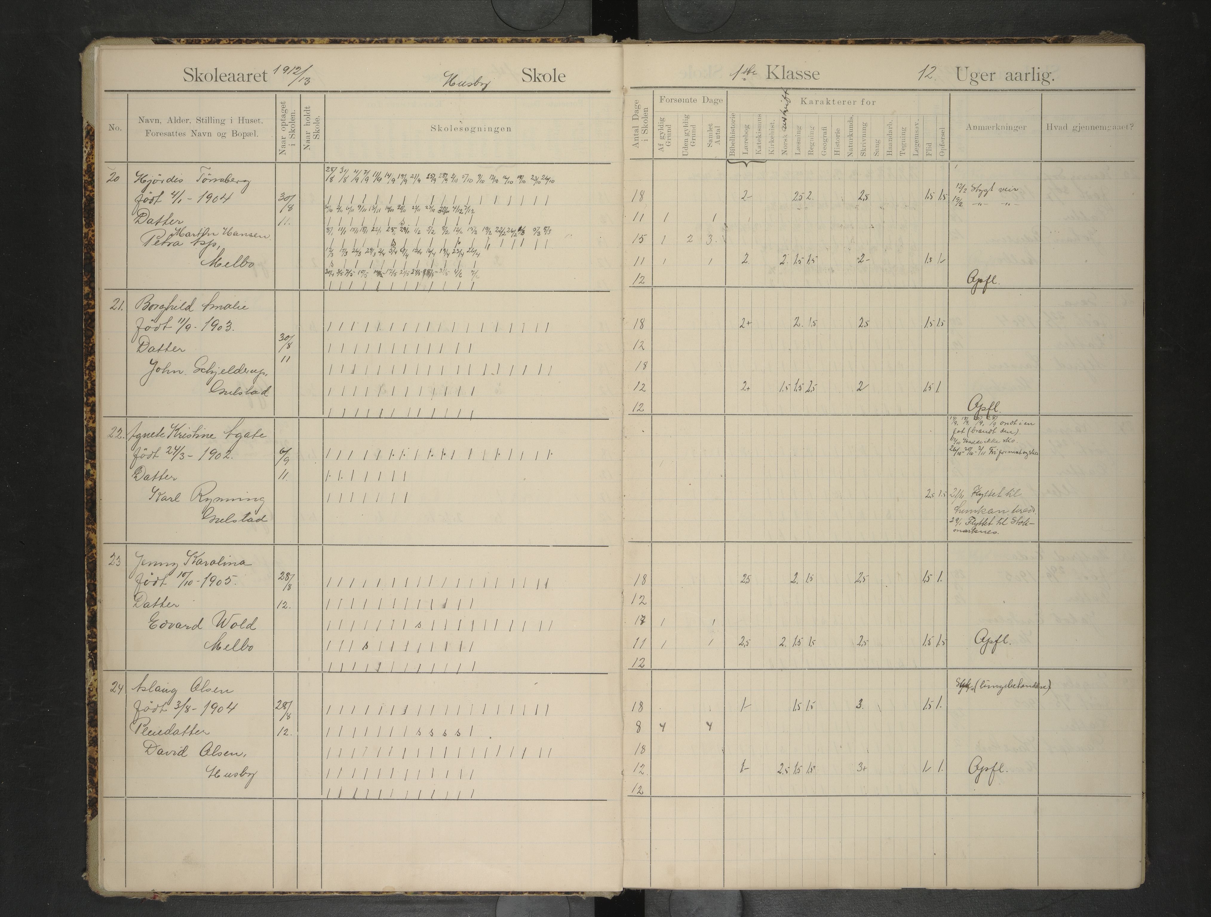 Hadsel kommune. Husby og Gulstad skole, AIN/K-18660.510.33/F/L0003: Skoleprotokoll for Husby og Gulstad skoler, 1912-1917