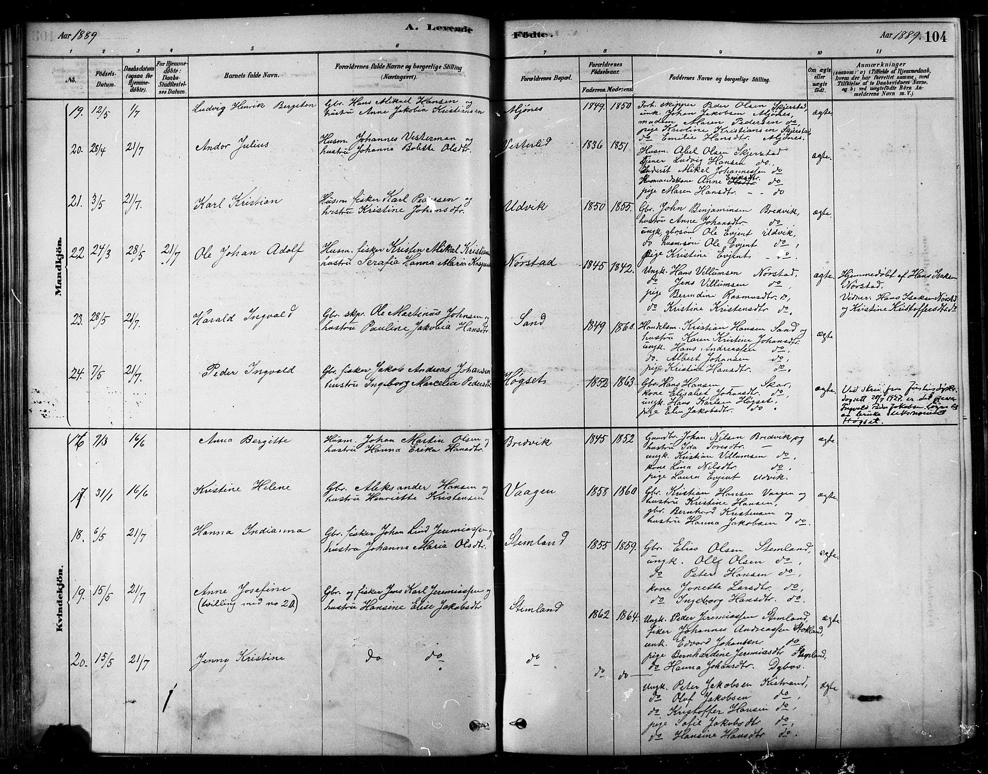 Ministerialprotokoller, klokkerbøker og fødselsregistre - Nordland, SAT/A-1459/852/L0740: Parish register (official) no. 852A10, 1878-1894, p. 104