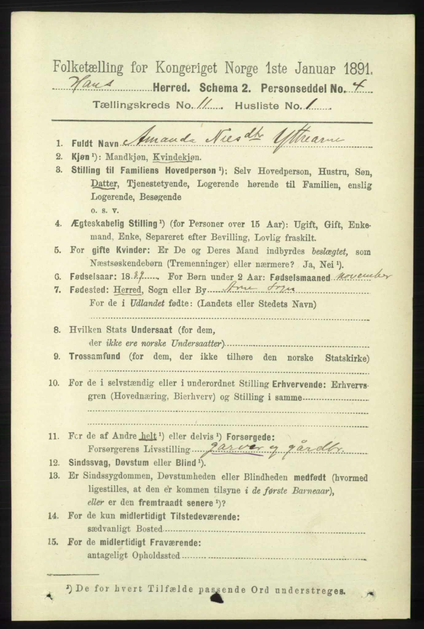 RA, 1891 census for 1250 Haus, 1891, p. 4324