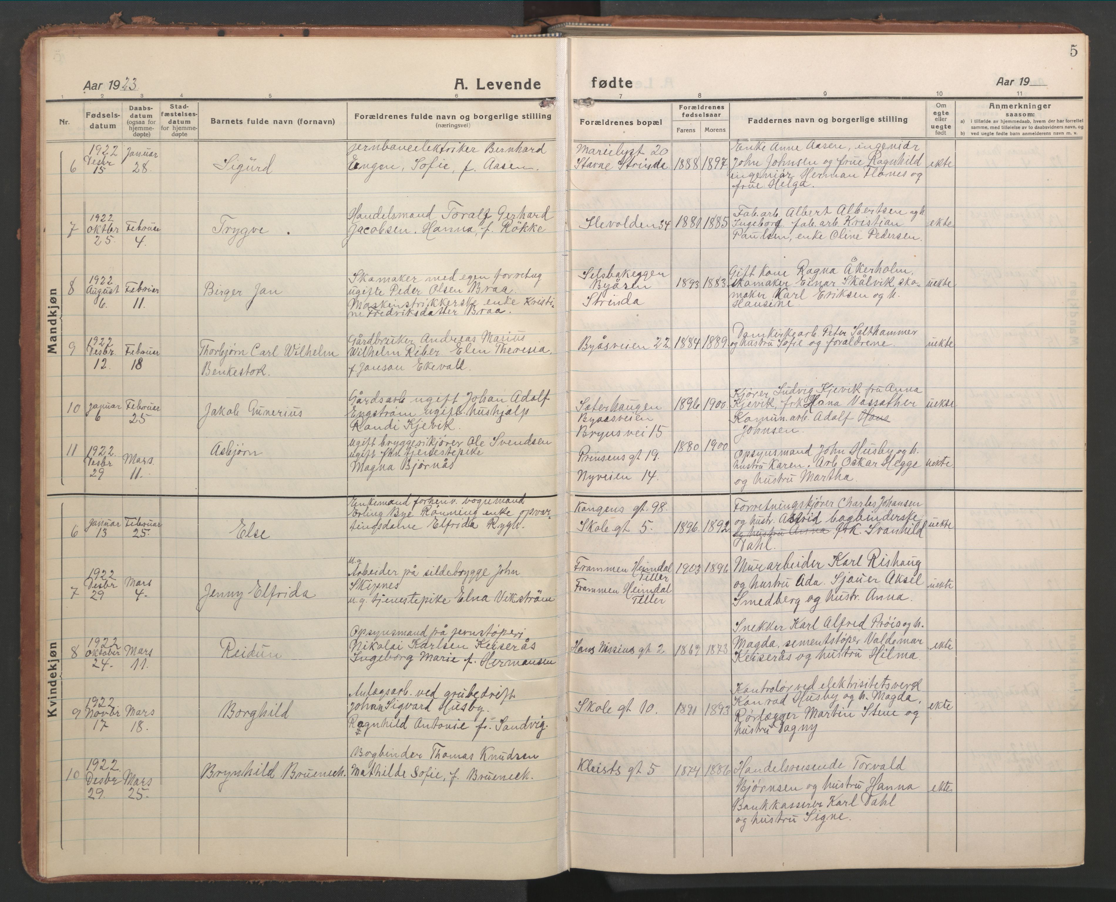 Ministerialprotokoller, klokkerbøker og fødselsregistre - Sør-Trøndelag, SAT/A-1456/603/L0174: Parish register (copy) no. 603C02, 1923-1951, p. 5