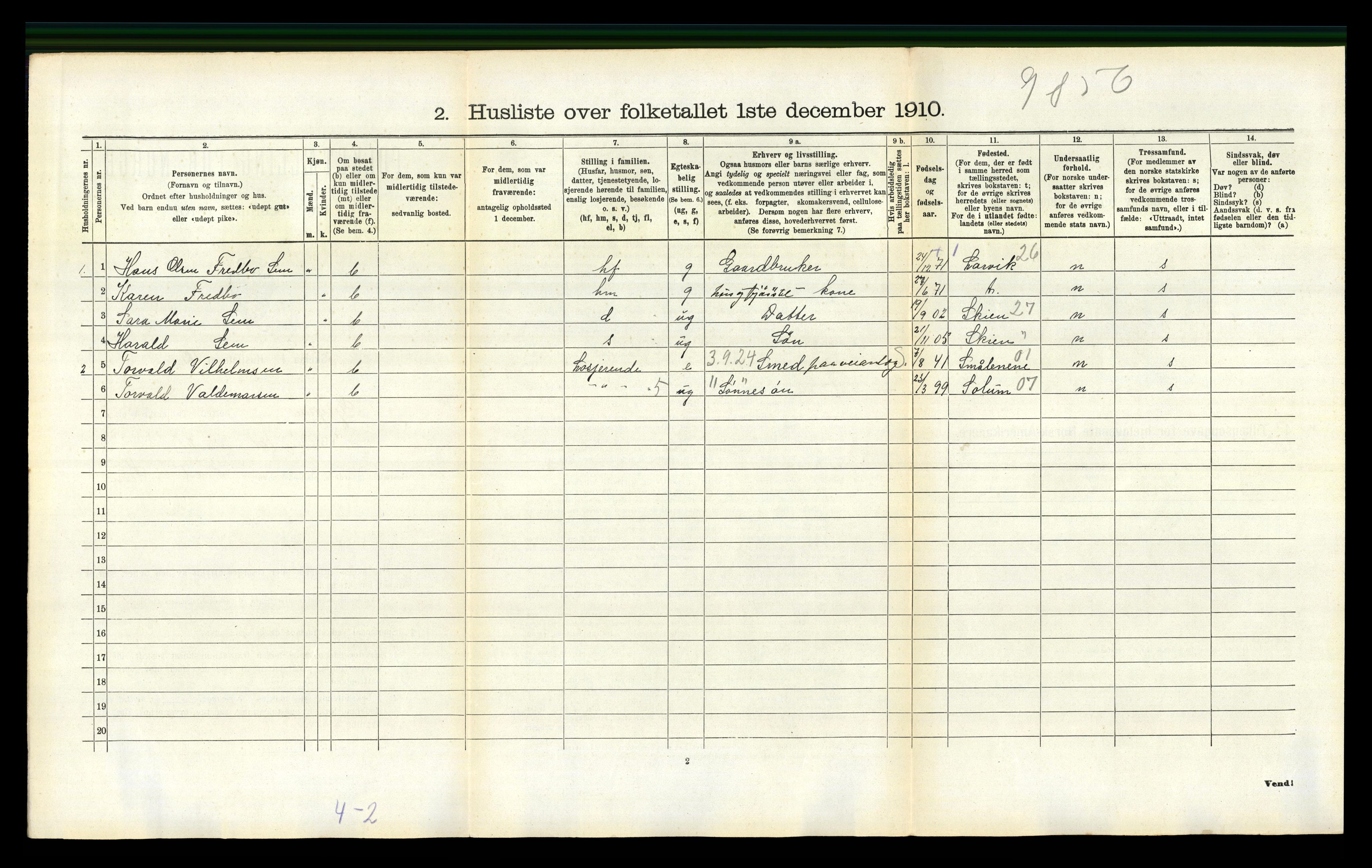 RA, 1910 census for Gjerpen, 1910, p. 890