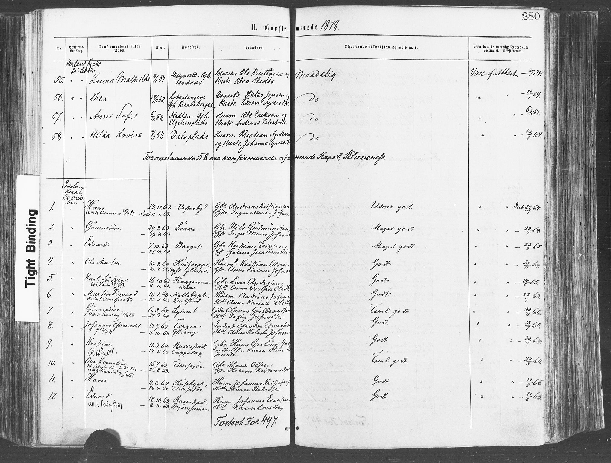 Eidsberg prestekontor Kirkebøker, AV/SAO-A-10905/F/Fa/L0011: Parish register (official) no. I 11, 1867-1878, p. 280